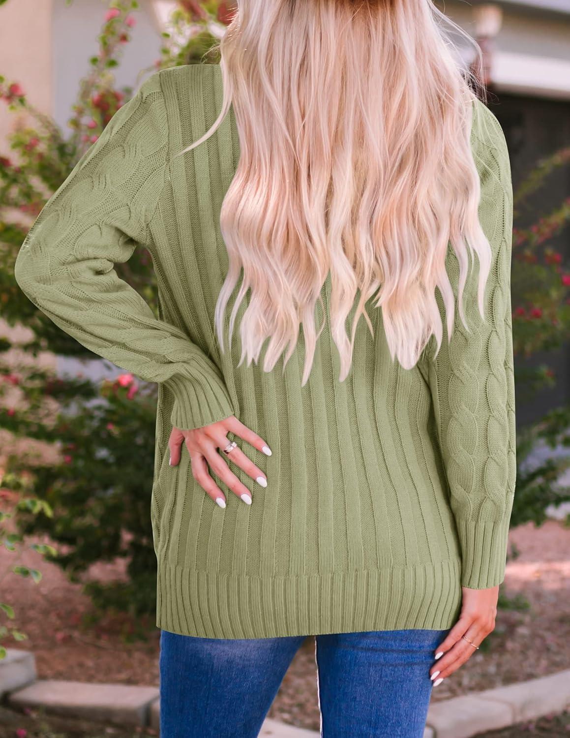 imageZESICA Womens Cardigan Sweaters Fall Button Down Open Front Cable Knit Casual Trendy Winter Clothing OuterwearOlive