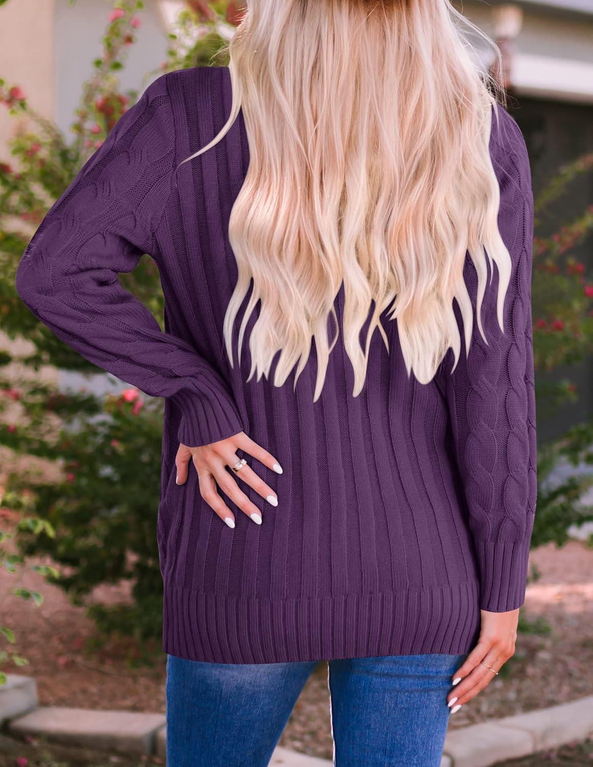 imageZESICA Womens Cardigan Sweaters Fall Button Down Open Front Cable Knit Casual Trendy Winter Clothing OuterwearPlum
