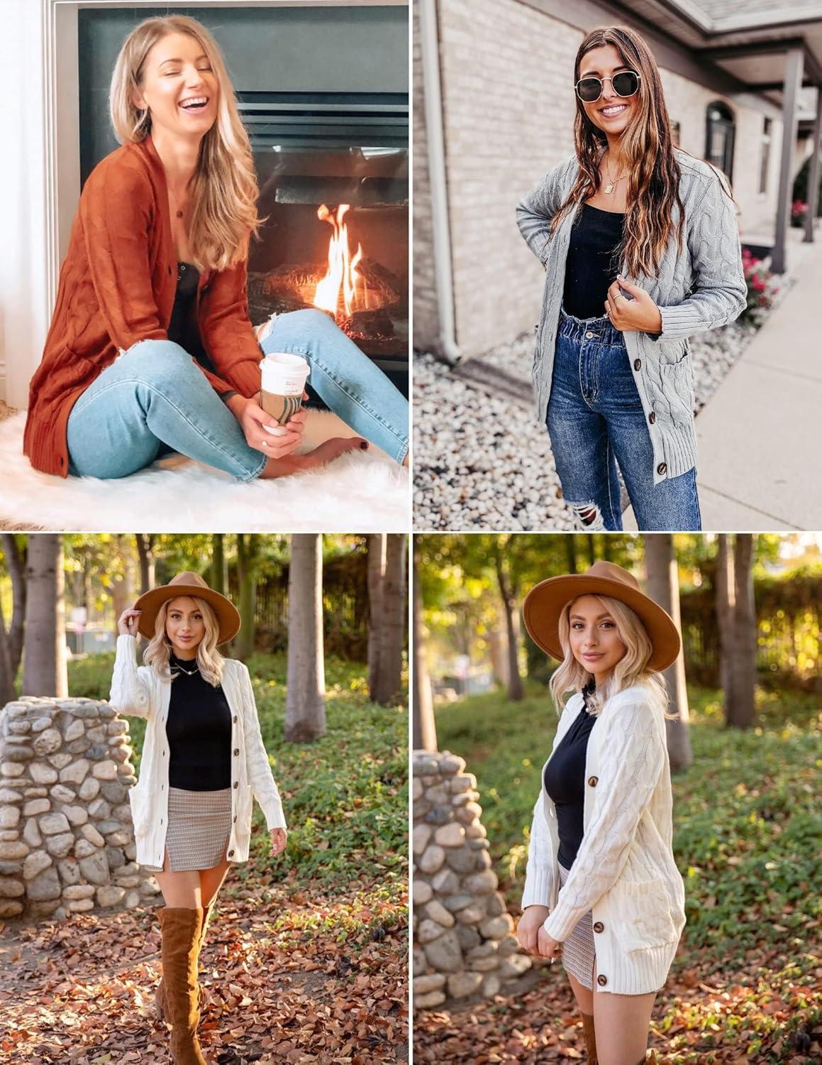 imageZESICA Womens Cardigan Sweaters Fall Button Down Open Front Cable Knit Casual Trendy Winter Clothing OuterwearRust