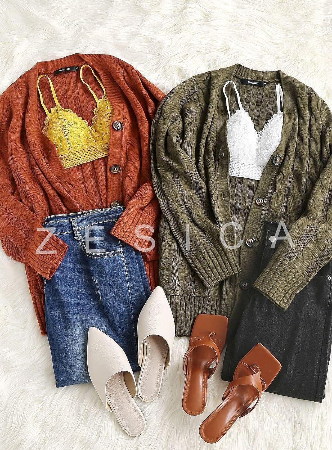 imageZESICA Womens Cardigan Sweaters Fall Button Down Open Front Cable Knit Casual Trendy Winter Clothing OuterwearRust