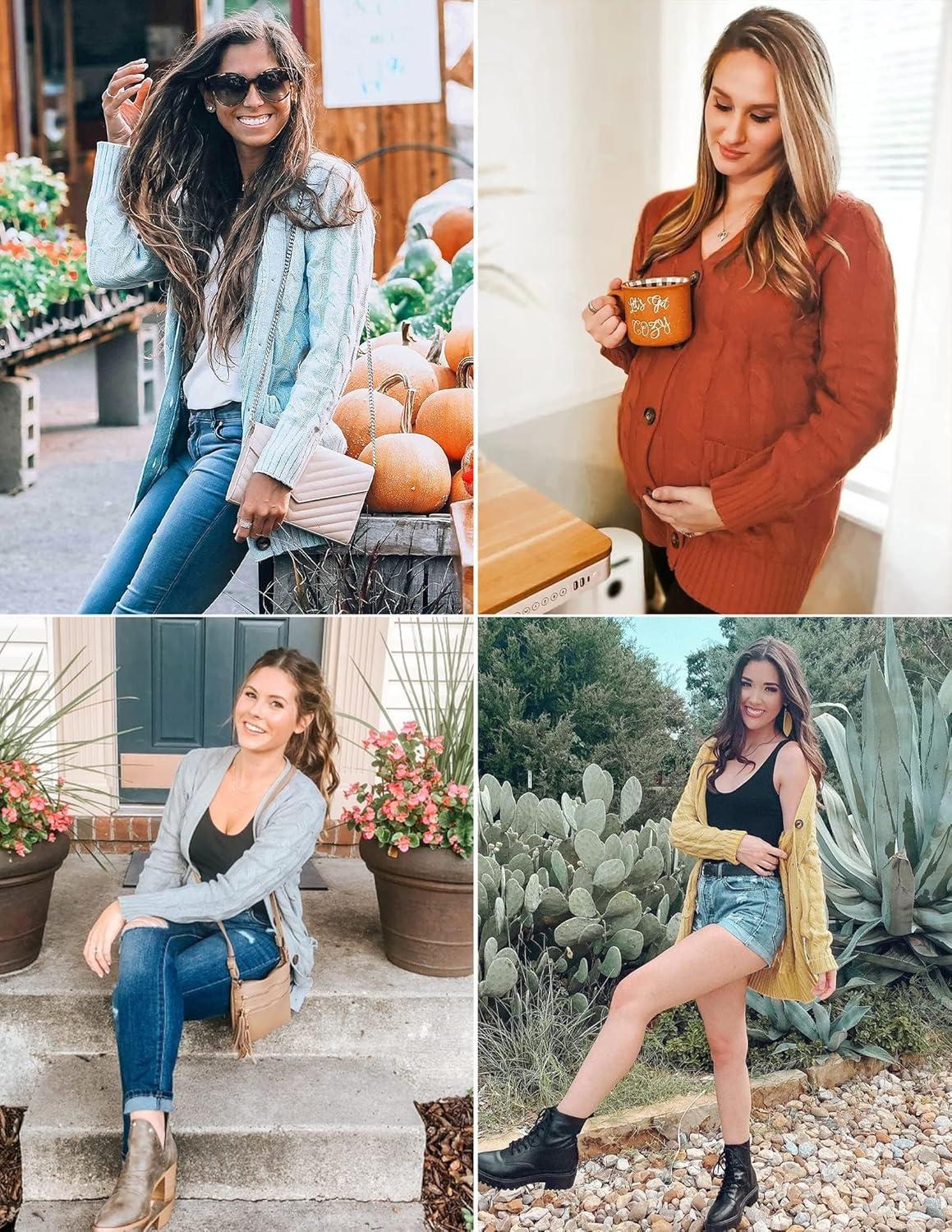 imageZESICA Womens Cardigan Sweaters Fall Button Down Open Front Cable Knit Casual Trendy Winter Clothing OuterwearRust