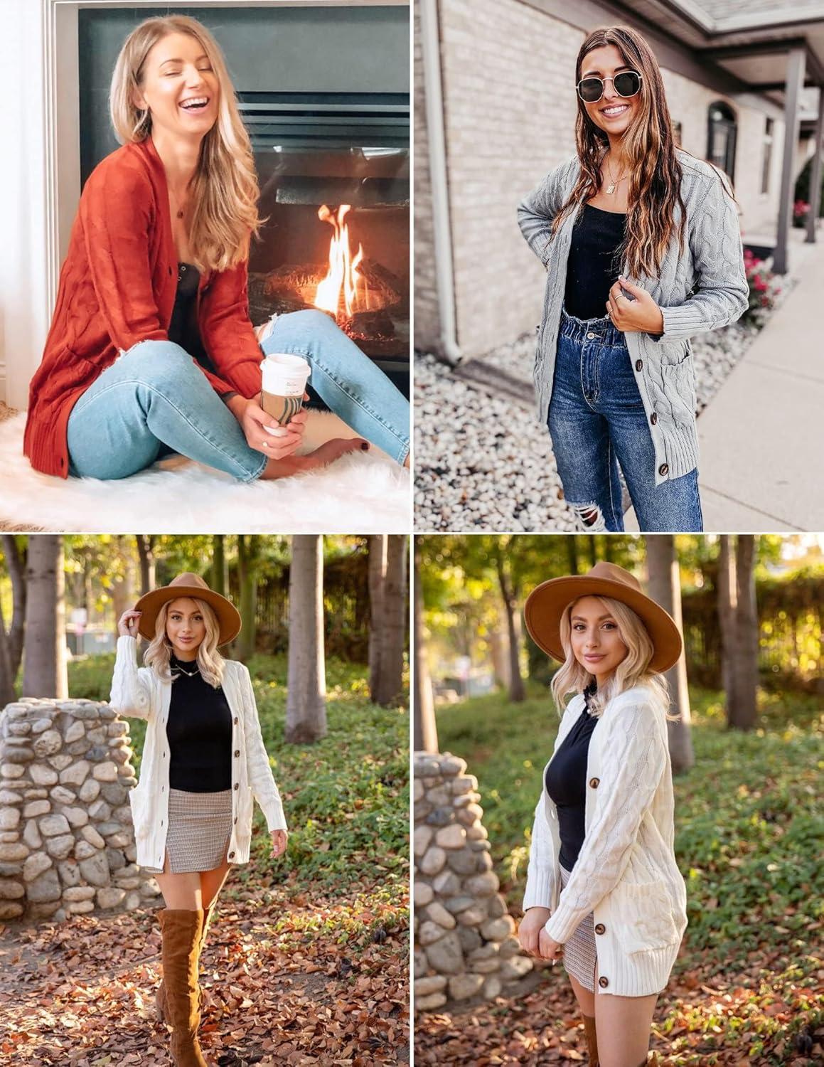 imageZESICA Womens Cardigan Sweaters Fall Button Down Open Front Cable Knit Casual Trendy Winter Clothing OuterwearSage