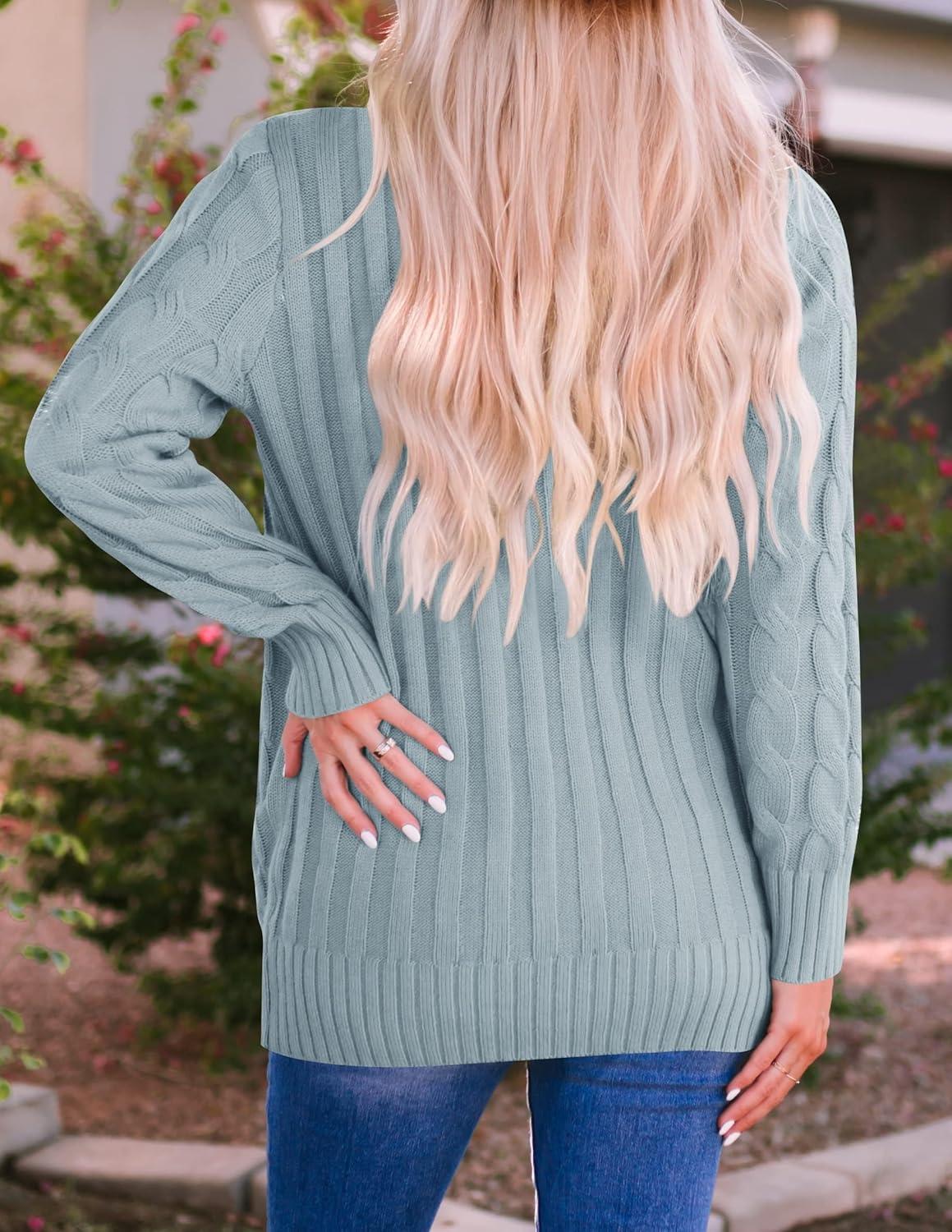imageZESICA Womens Cardigan Sweaters Fall Button Down Open Front Cable Knit Casual Trendy Winter Clothing OuterwearSage