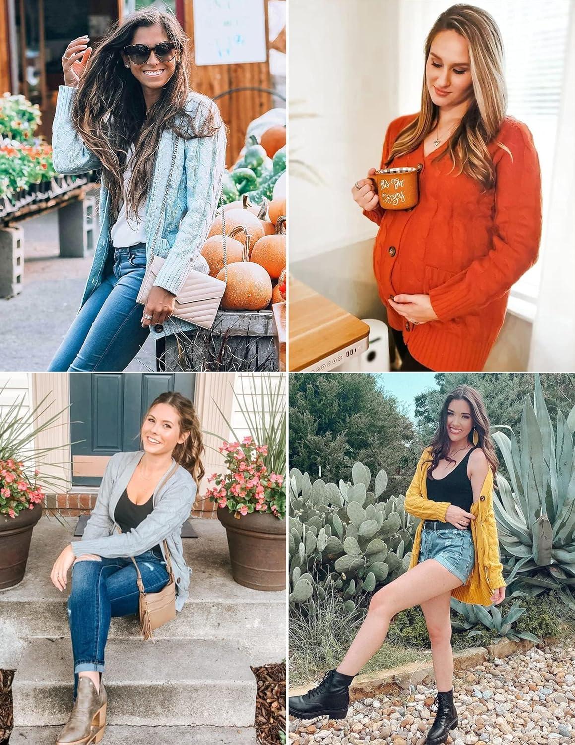 imageZESICA Womens Cardigan Sweaters Fall Button Down Open Front Cable Knit Casual Trendy Winter Clothing OuterwearSage