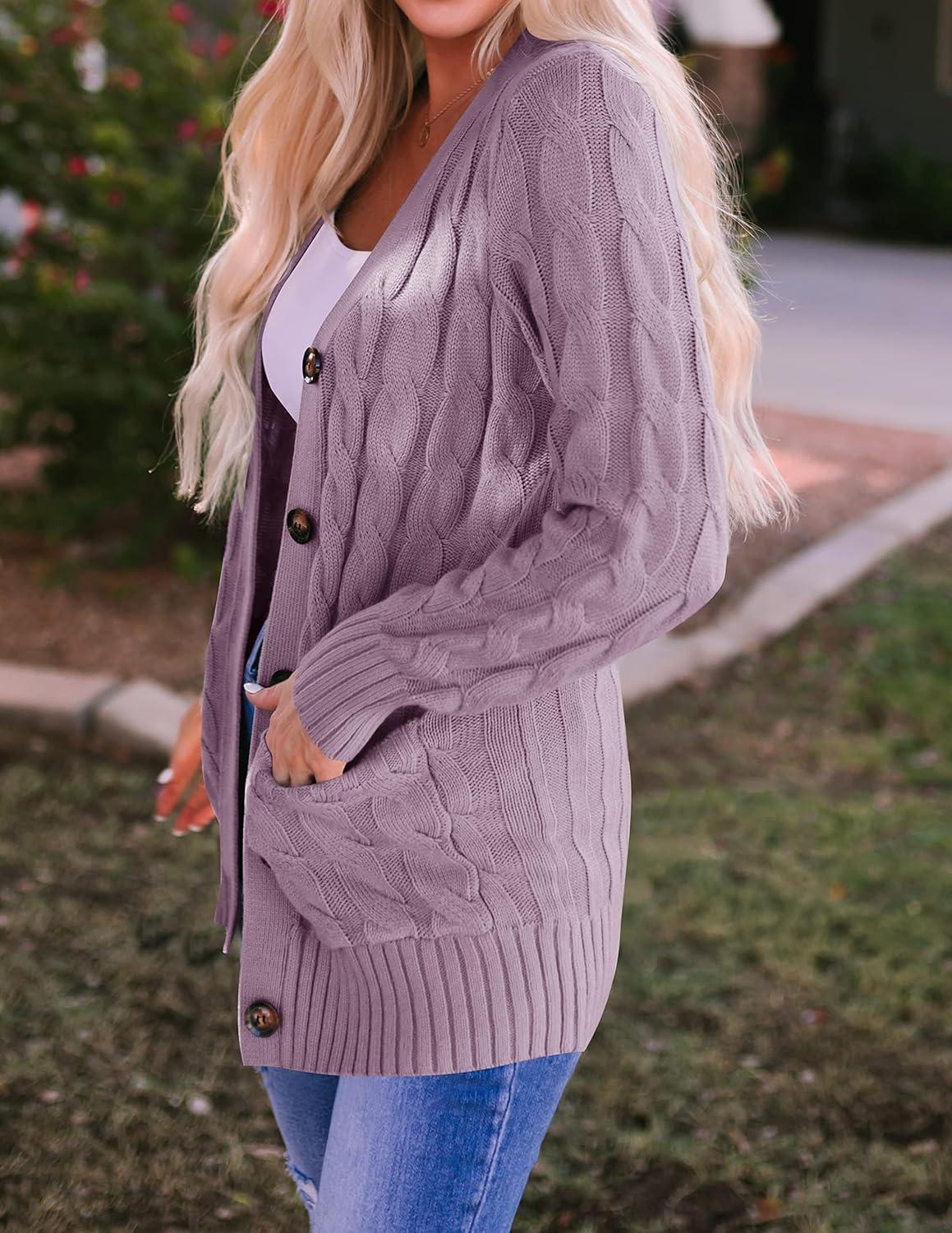 imageZESICA Womens Cardigan Sweaters Fall Button Down Open Front Cable Knit Casual Trendy Winter Clothing OuterwearTaro