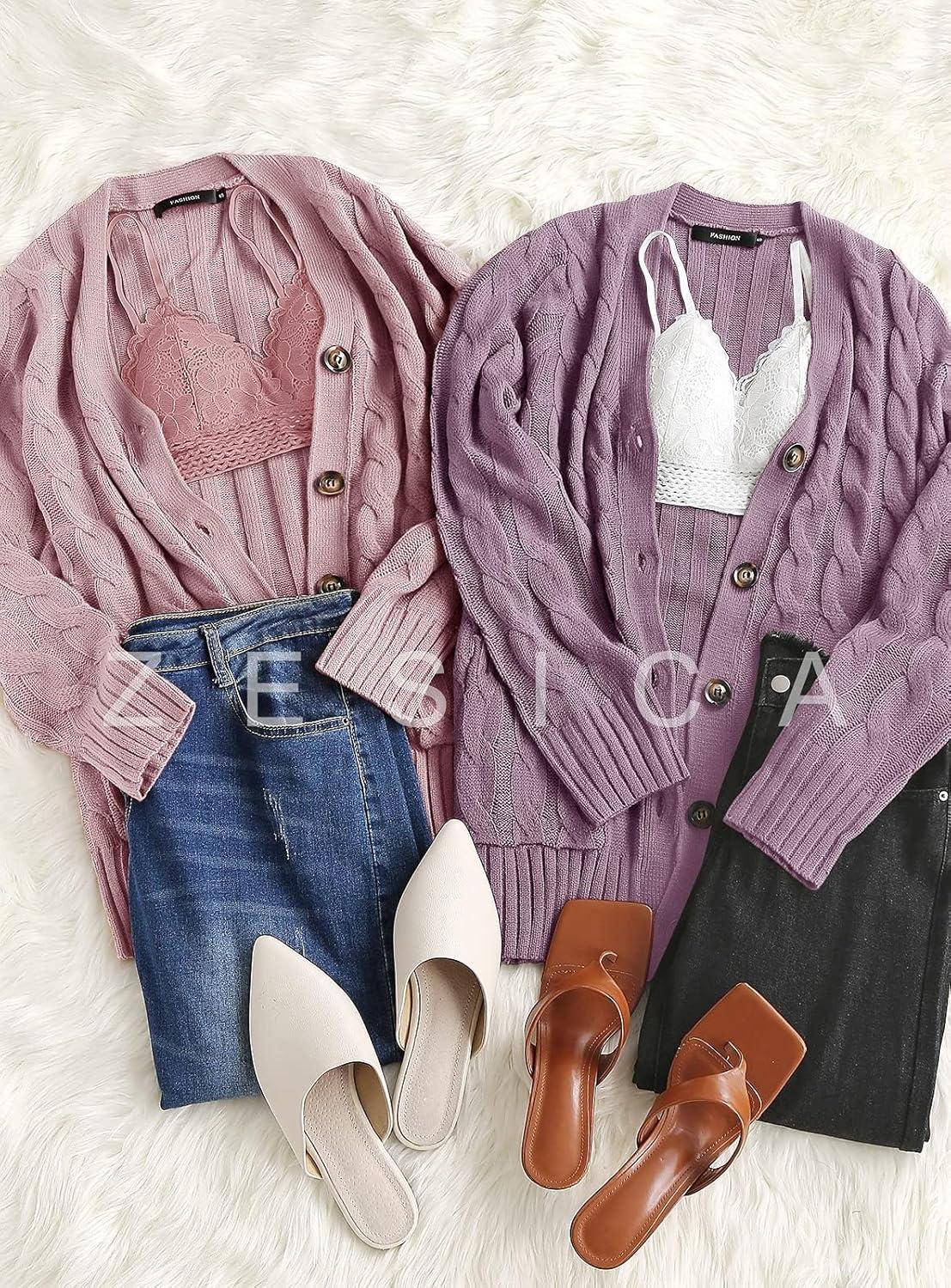 imageZESICA Womens Cardigan Sweaters Fall Button Down Open Front Cable Knit Casual Trendy Winter Clothing OuterwearTaro