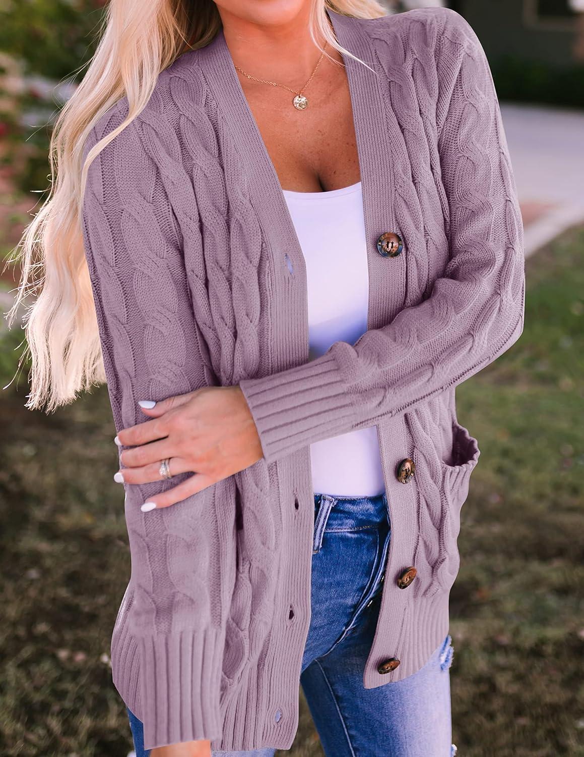imageZESICA Womens Cardigan Sweaters Fall Button Down Open Front Cable Knit Casual Trendy Winter Clothing OuterwearTaro