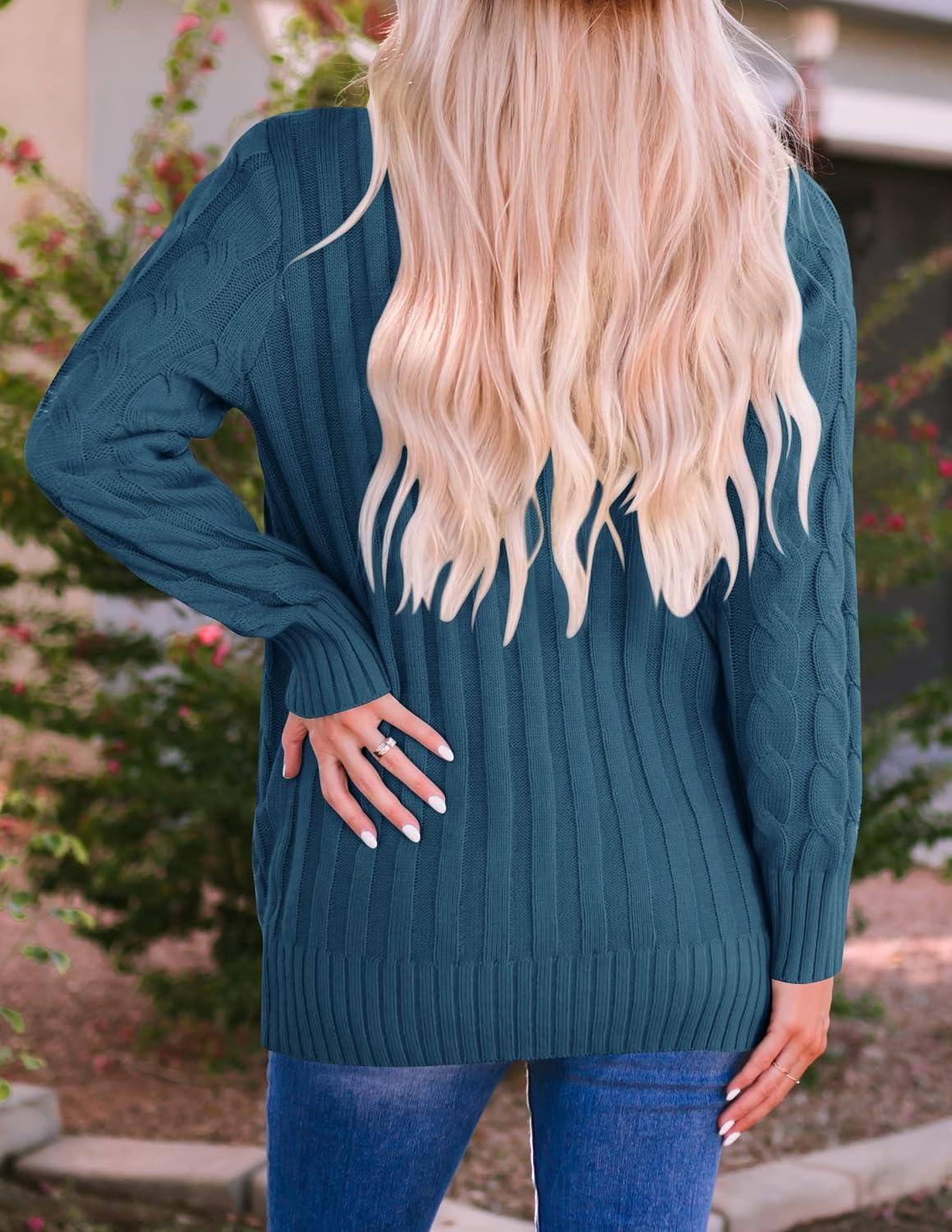 imageZESICA Womens Cardigan Sweaters Fall Button Down Open Front Cable Knit Casual Trendy Winter Clothing OuterwearTeal