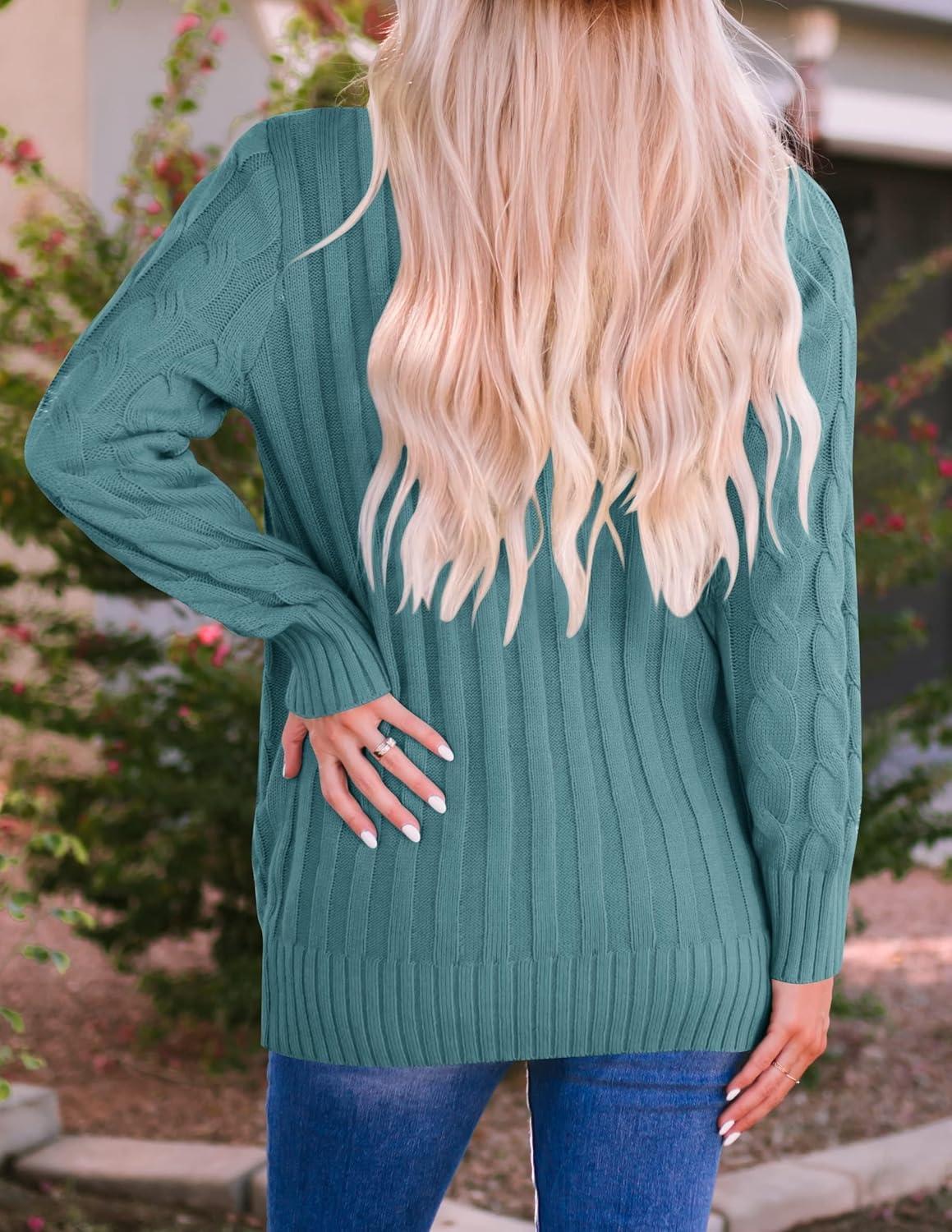 imageZESICA Womens Cardigan Sweaters Fall Button Down Open Front Cable Knit Casual Trendy Winter Clothing OuterwearTealgreen