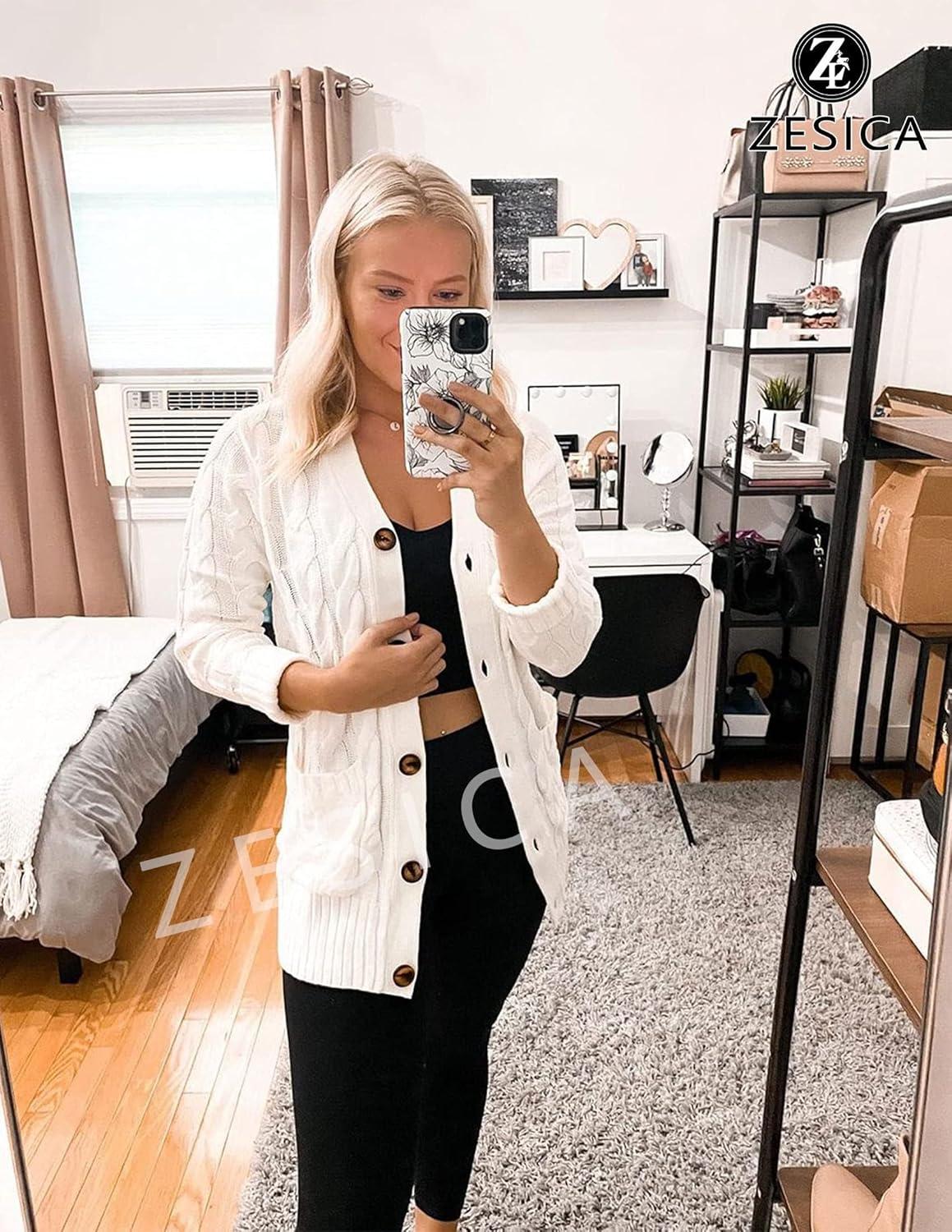 imageZESICA Womens Cardigan Sweaters Fall Button Down Open Front Cable Knit Casual Trendy Winter Clothing OuterwearWhite