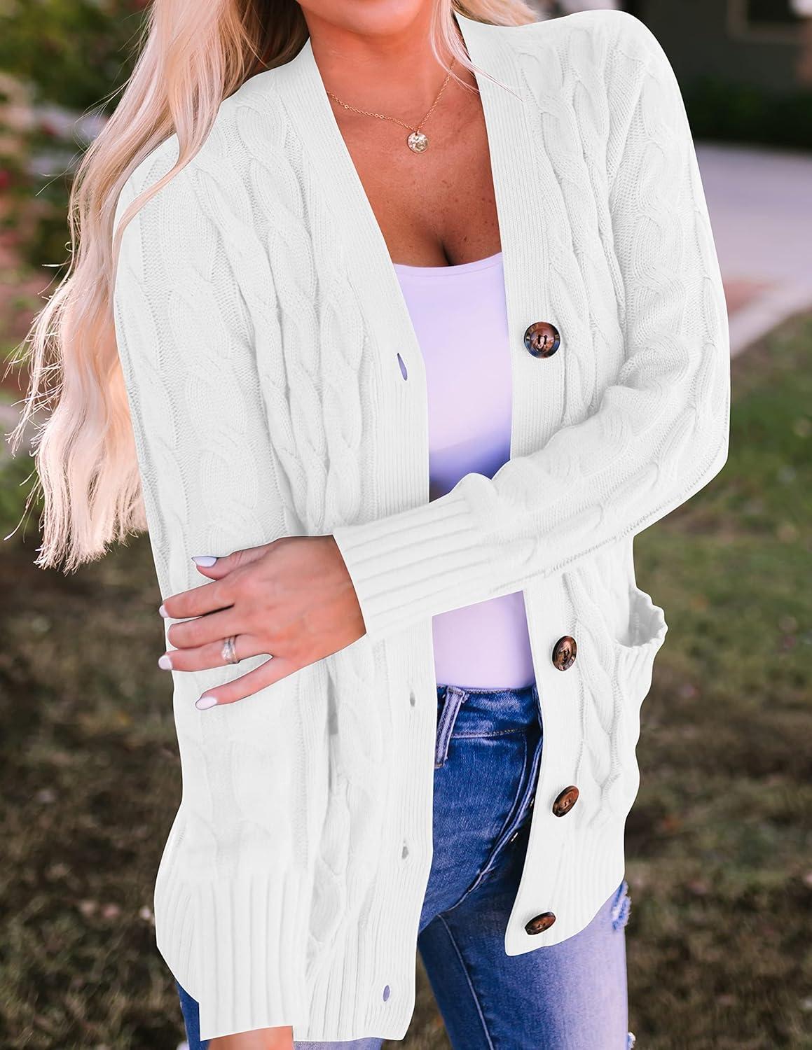 imageZESICA Womens Cardigan Sweaters Fall Button Down Open Front Cable Knit Casual Trendy Winter Clothing OuterwearWhite