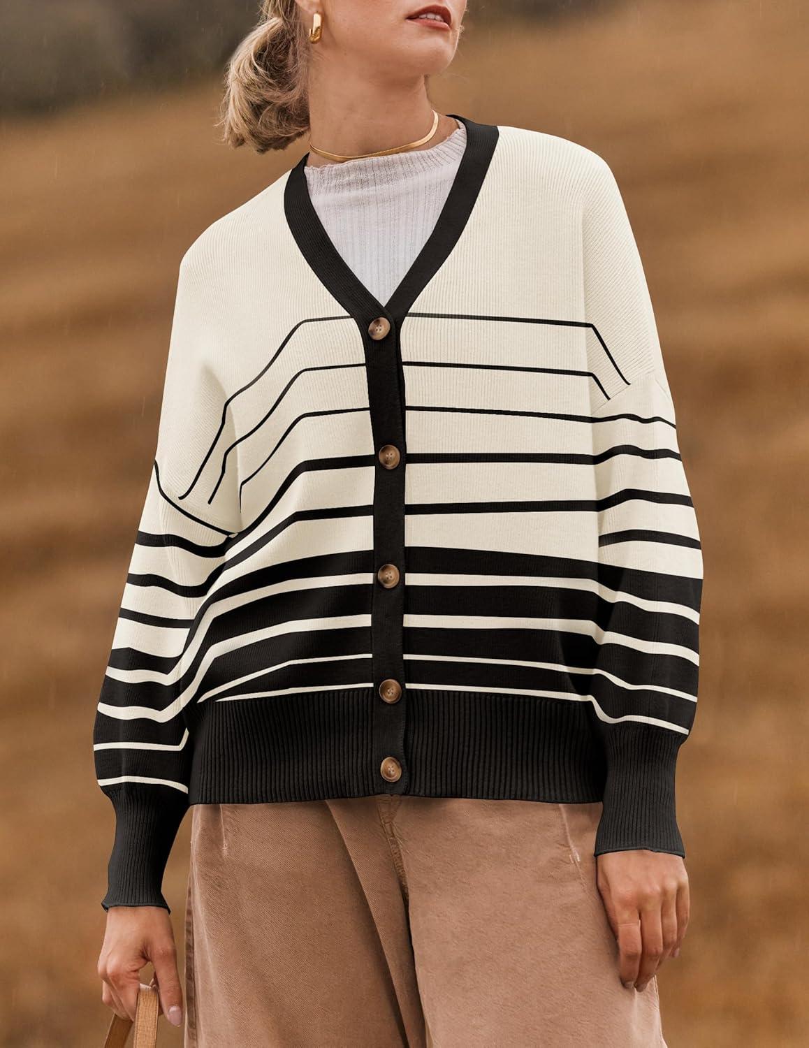 imageZESICA Womens Casual Long Sleeve Cardigan V Neck Button Down Open Front Knit Loose Oversized Sweater CoatApricot