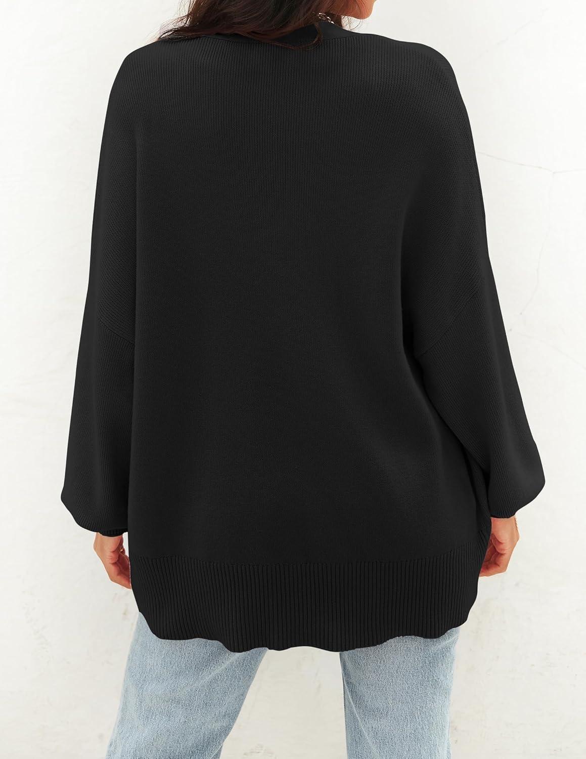 imageZESICA Womens Casual Long Sleeve Cardigan V Neck Button Down Open Front Knit Loose Oversized Sweater CoatBlack