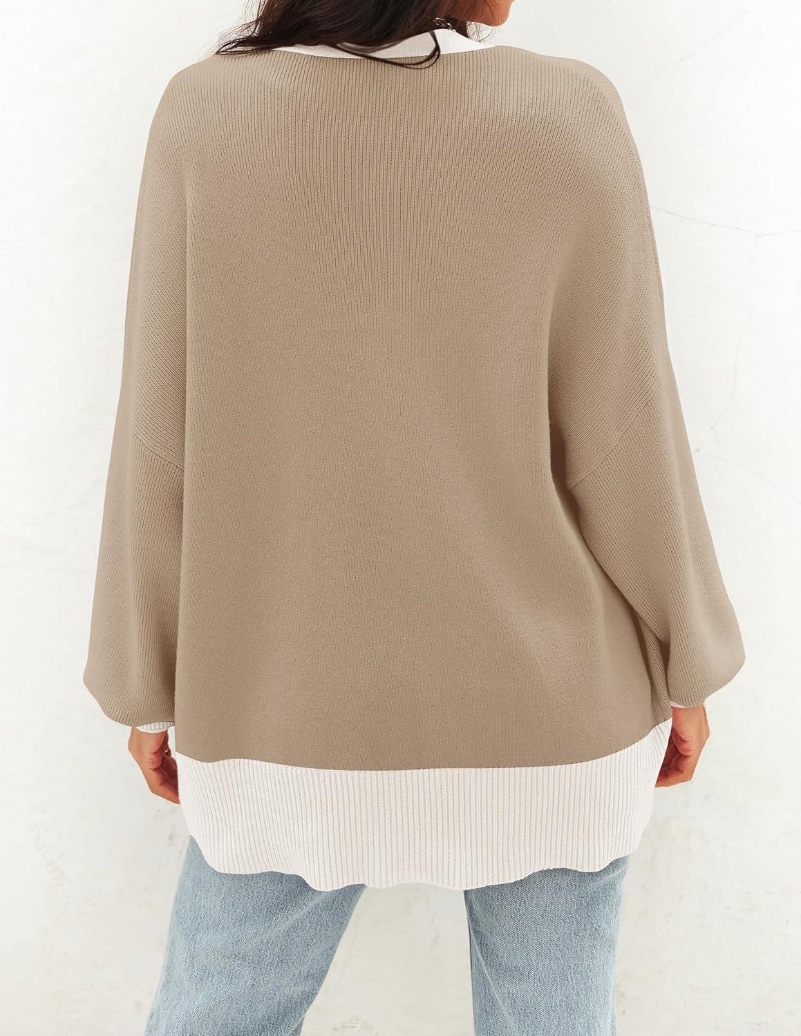 imageZESICA Womens Casual Long Sleeve Cardigan V Neck Button Down Open Front Knit Loose Oversized Sweater CoatCamel