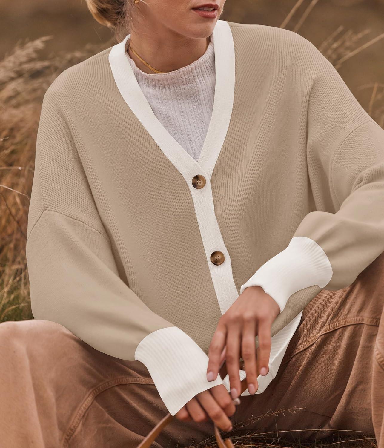 imageZESICA Womens Casual Long Sleeve Cardigan V Neck Button Down Open Front Knit Loose Oversized Sweater CoatCamel