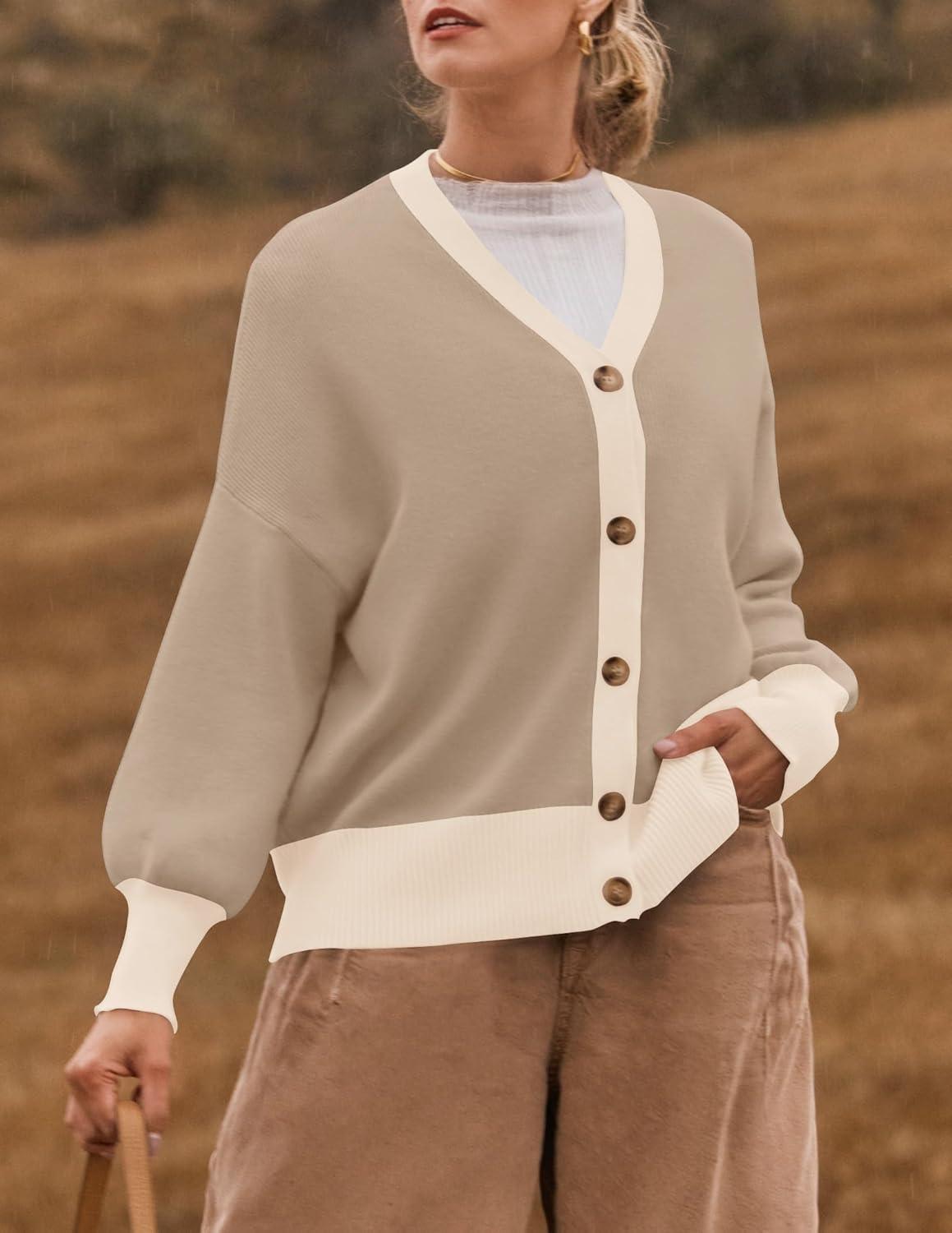 imageZESICA Womens Casual Long Sleeve Cardigan V Neck Button Down Open Front Knit Loose Oversized Sweater CoatCamel