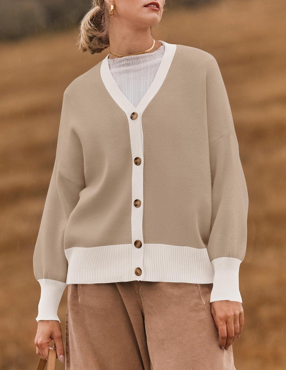 imageZESICA Womens Casual Long Sleeve Cardigan V Neck Button Down Open Front Knit Loose Oversized Sweater CoatCamel