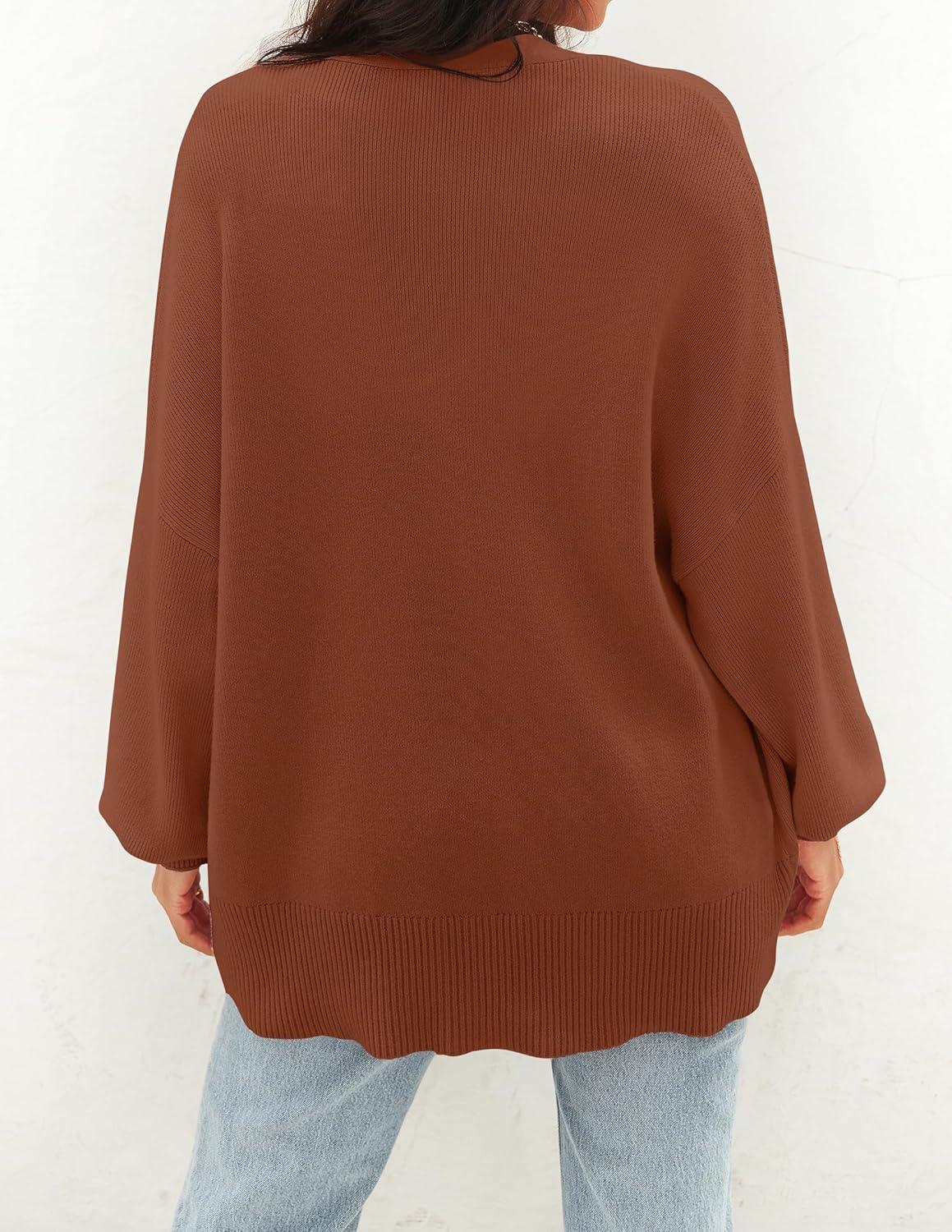 imageZESICA Womens Casual Long Sleeve Cardigan V Neck Button Down Open Front Knit Loose Oversized Sweater CoatCaramel