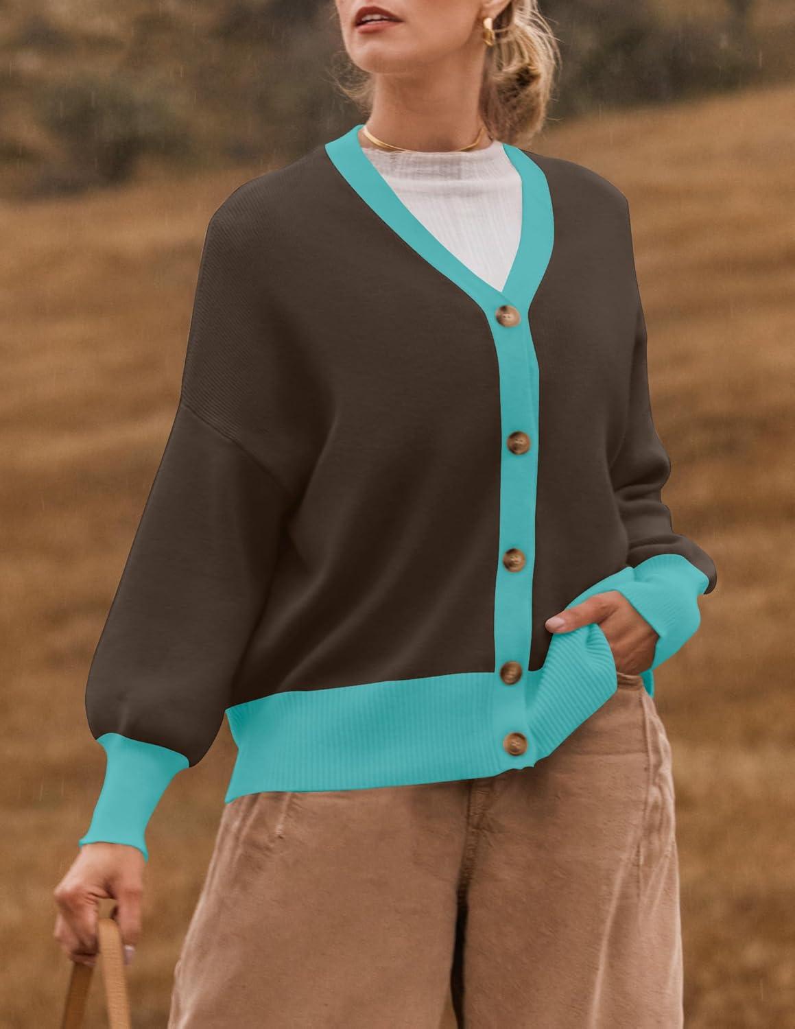 imageZESICA Womens Casual Long Sleeve Cardigan V Neck Button Down Open Front Knit Loose Oversized Sweater CoatCoffee