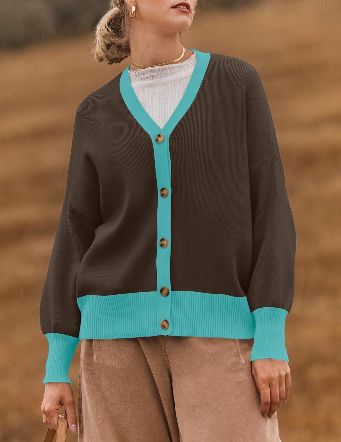imageZESICA Womens Casual Long Sleeve Cardigan V Neck Button Down Open Front Knit Loose Oversized Sweater CoatCoffee
