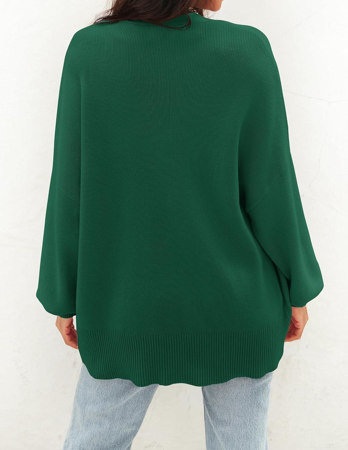 imageZESICA Womens Casual Long Sleeve Cardigan V Neck Button Down Open Front Knit Loose Oversized Sweater CoatDarkgreen