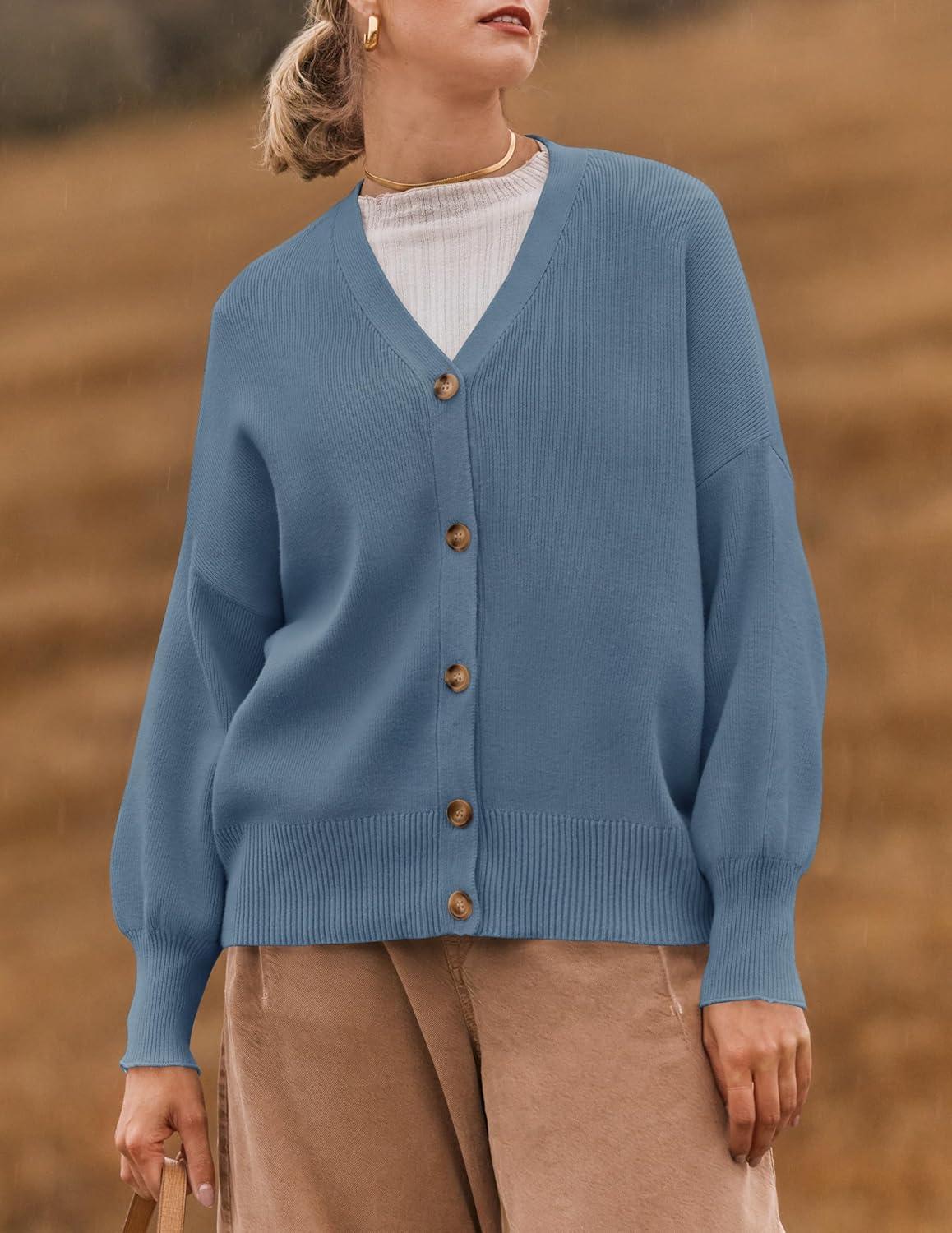 imageZESICA Womens Casual Long Sleeve Cardigan V Neck Button Down Open Front Knit Loose Oversized Sweater CoatDustyblue