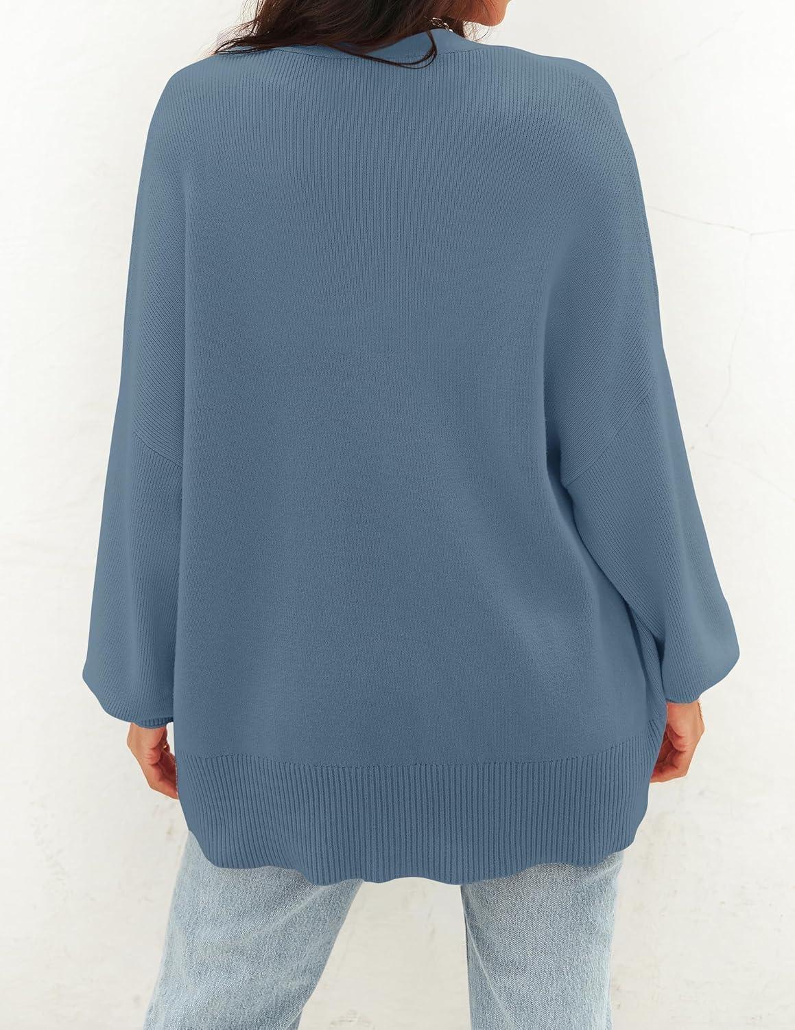 imageZESICA Womens Casual Long Sleeve Cardigan V Neck Button Down Open Front Knit Loose Oversized Sweater CoatDustyblue