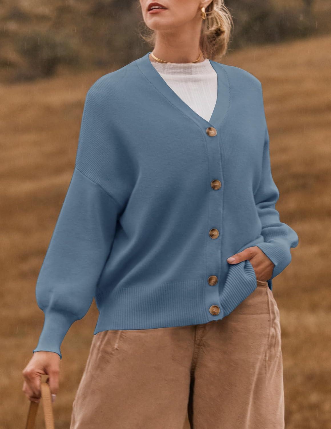 imageZESICA Womens Casual Long Sleeve Cardigan V Neck Button Down Open Front Knit Loose Oversized Sweater CoatDustyblue