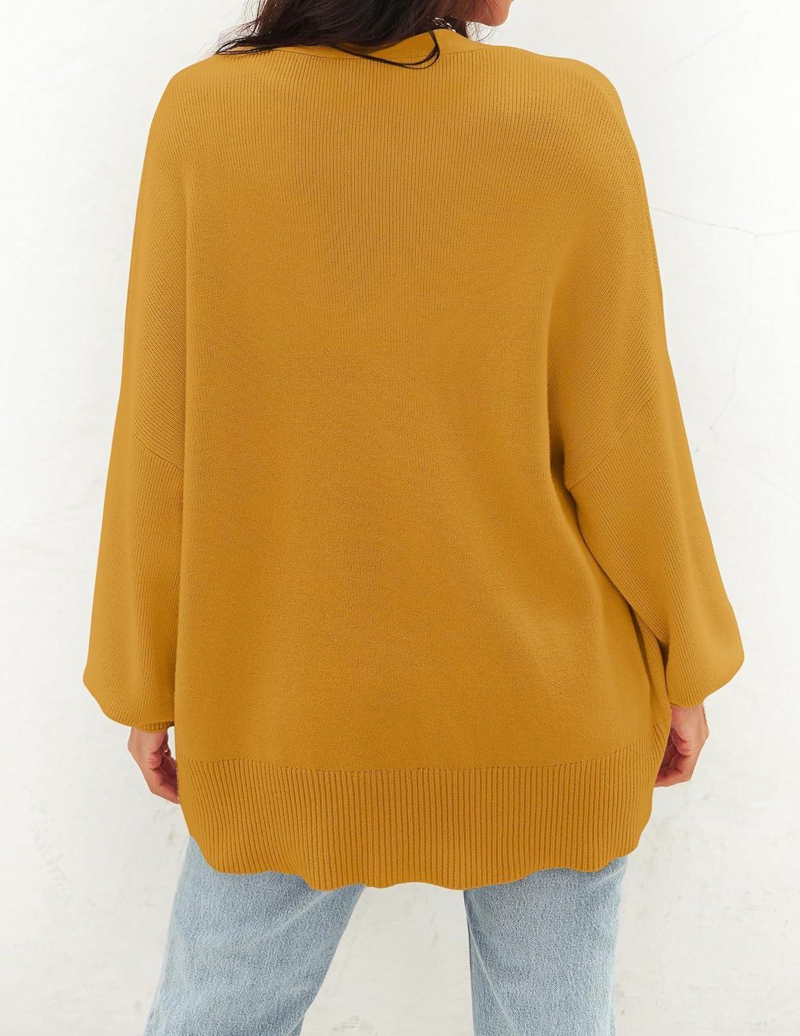 imageZESICA Womens Casual Long Sleeve Cardigan V Neck Button Down Open Front Knit Loose Oversized Sweater CoatGinger