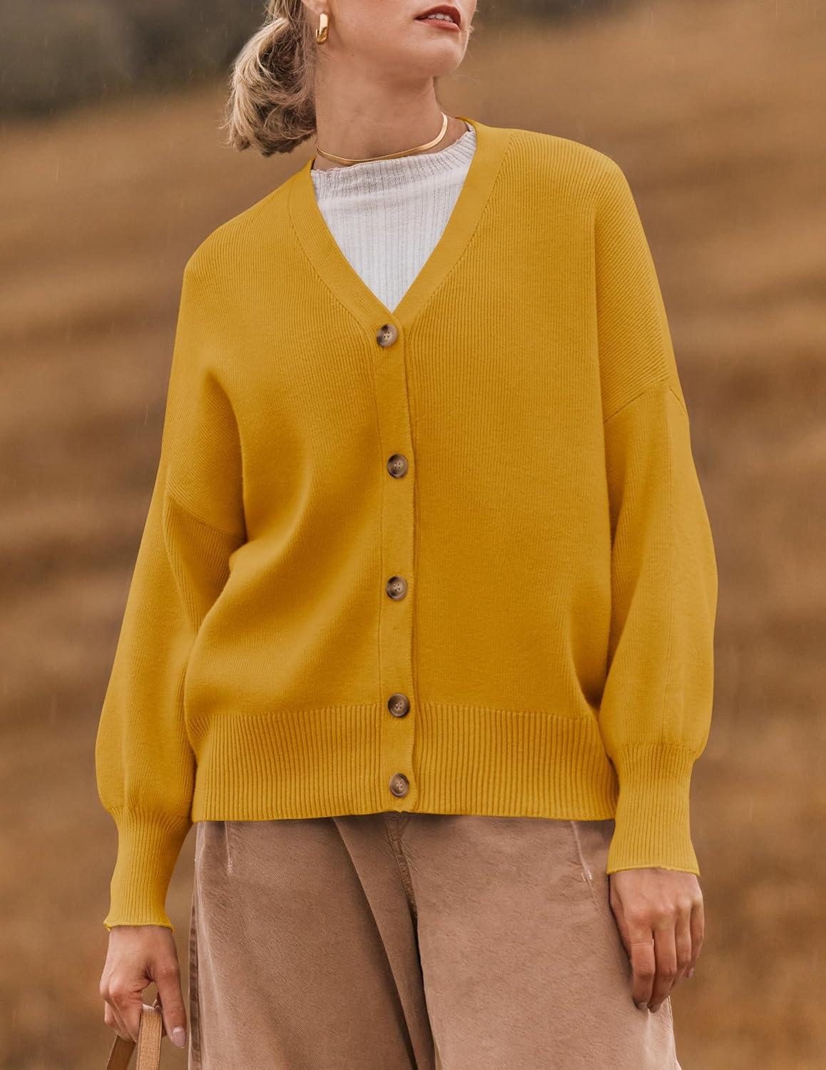 imageZESICA Womens Casual Long Sleeve Cardigan V Neck Button Down Open Front Knit Loose Oversized Sweater CoatGinger