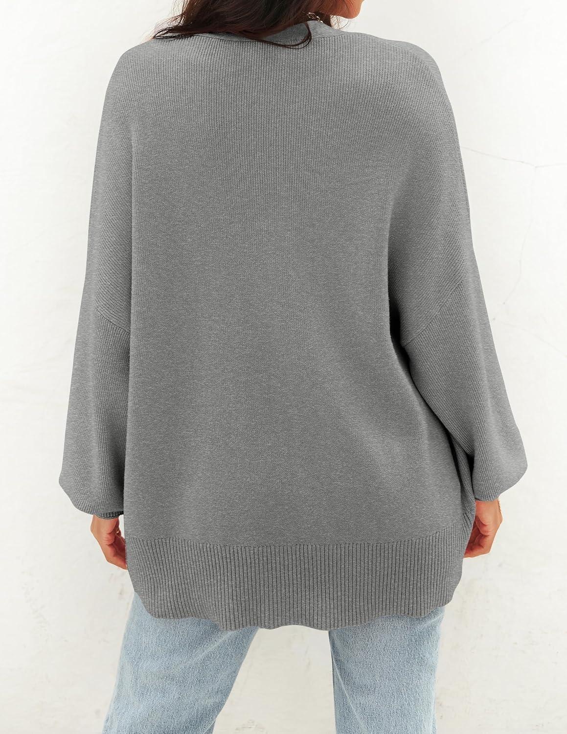 imageZESICA Womens Casual Long Sleeve Cardigan V Neck Button Down Open Front Knit Loose Oversized Sweater CoatGrey