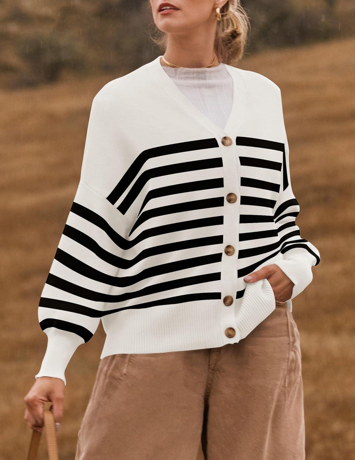 imageZESICA Womens Casual Long Sleeve Cardigan V Neck Button Down Open Front Knit Loose Oversized Sweater CoatIvory