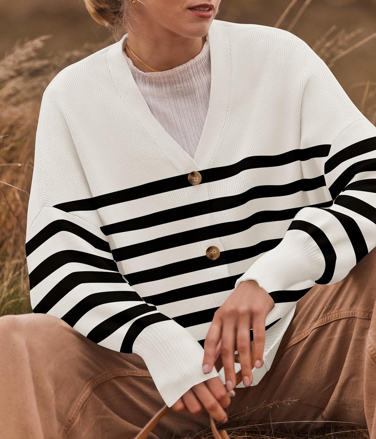 imageZESICA Womens Casual Long Sleeve Cardigan V Neck Button Down Open Front Knit Loose Oversized Sweater CoatIvory