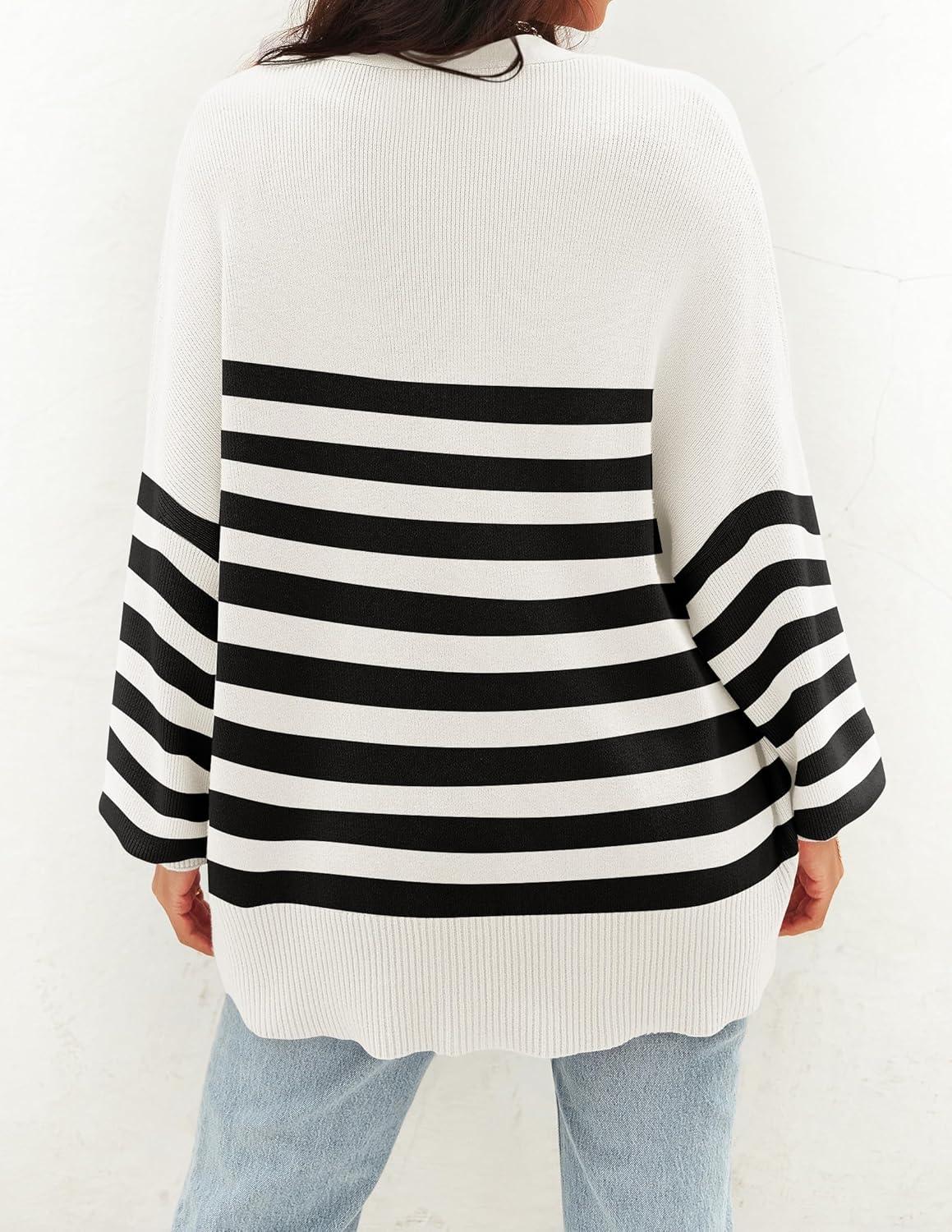 imageZESICA Womens Casual Long Sleeve Cardigan V Neck Button Down Open Front Knit Loose Oversized Sweater CoatIvory