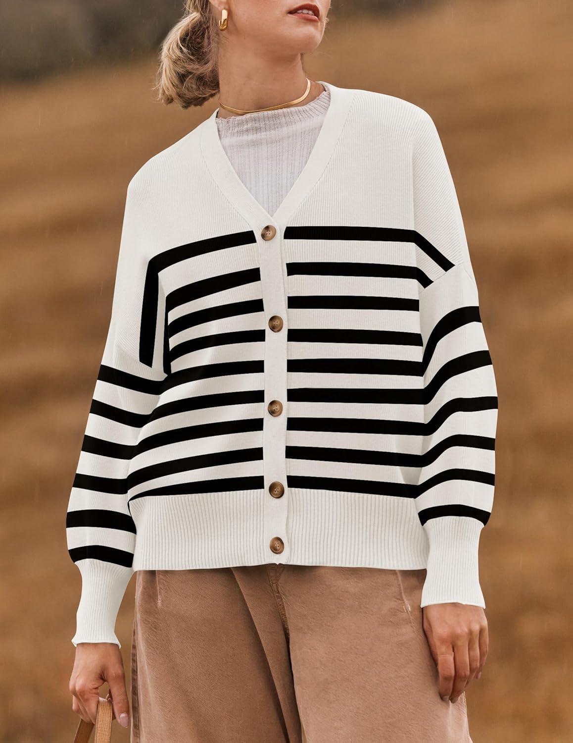 imageZESICA Womens Casual Long Sleeve Cardigan V Neck Button Down Open Front Knit Loose Oversized Sweater CoatIvory