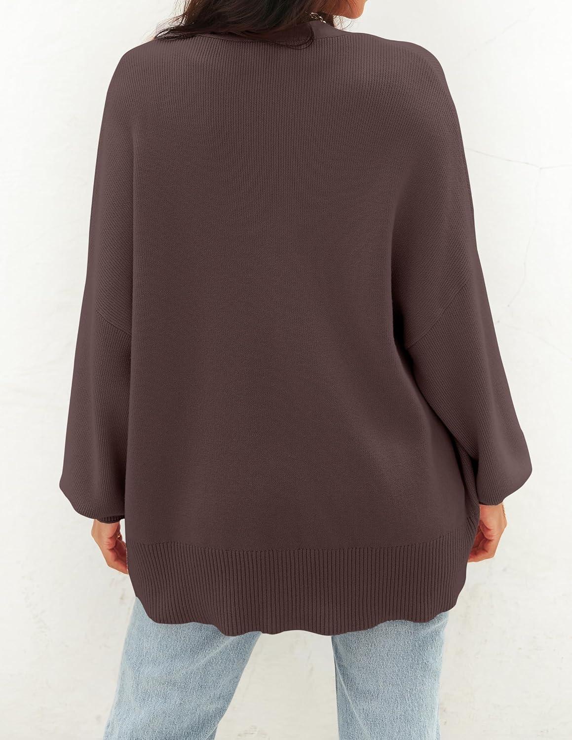 imageZESICA Womens Casual Long Sleeve Cardigan V Neck Button Down Open Front Knit Loose Oversized Sweater CoatNutmeg