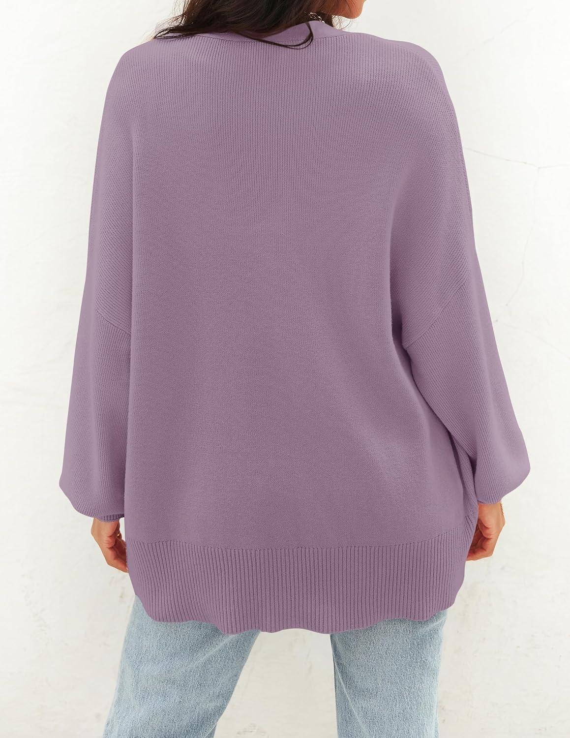 imageZESICA Womens Casual Long Sleeve Cardigan V Neck Button Down Open Front Knit Loose Oversized Sweater CoatPurple
