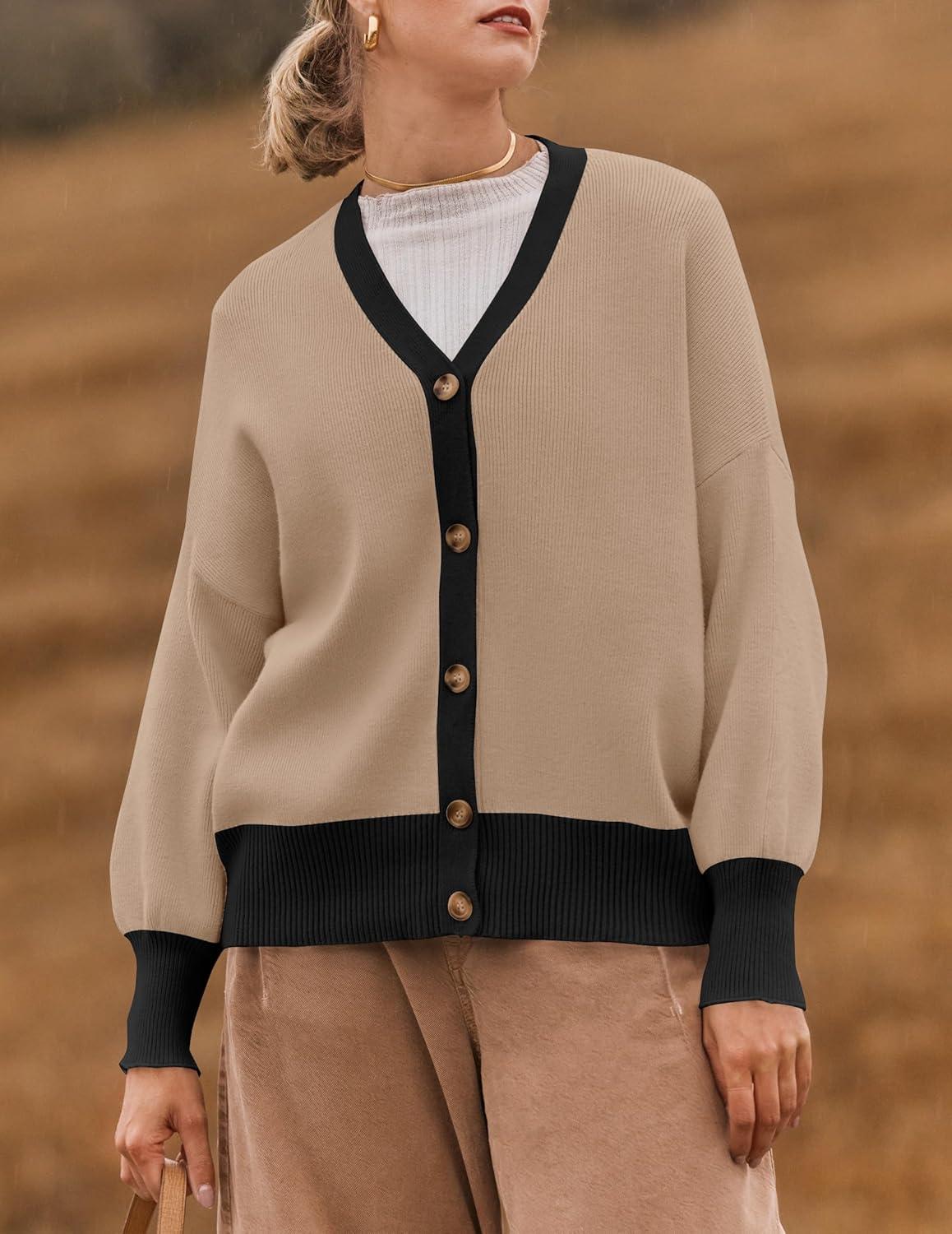 imageZESICA Womens Casual Long Sleeve Cardigan V Neck Button Down Open Front Knit Loose Oversized Sweater CoatRedbrown
