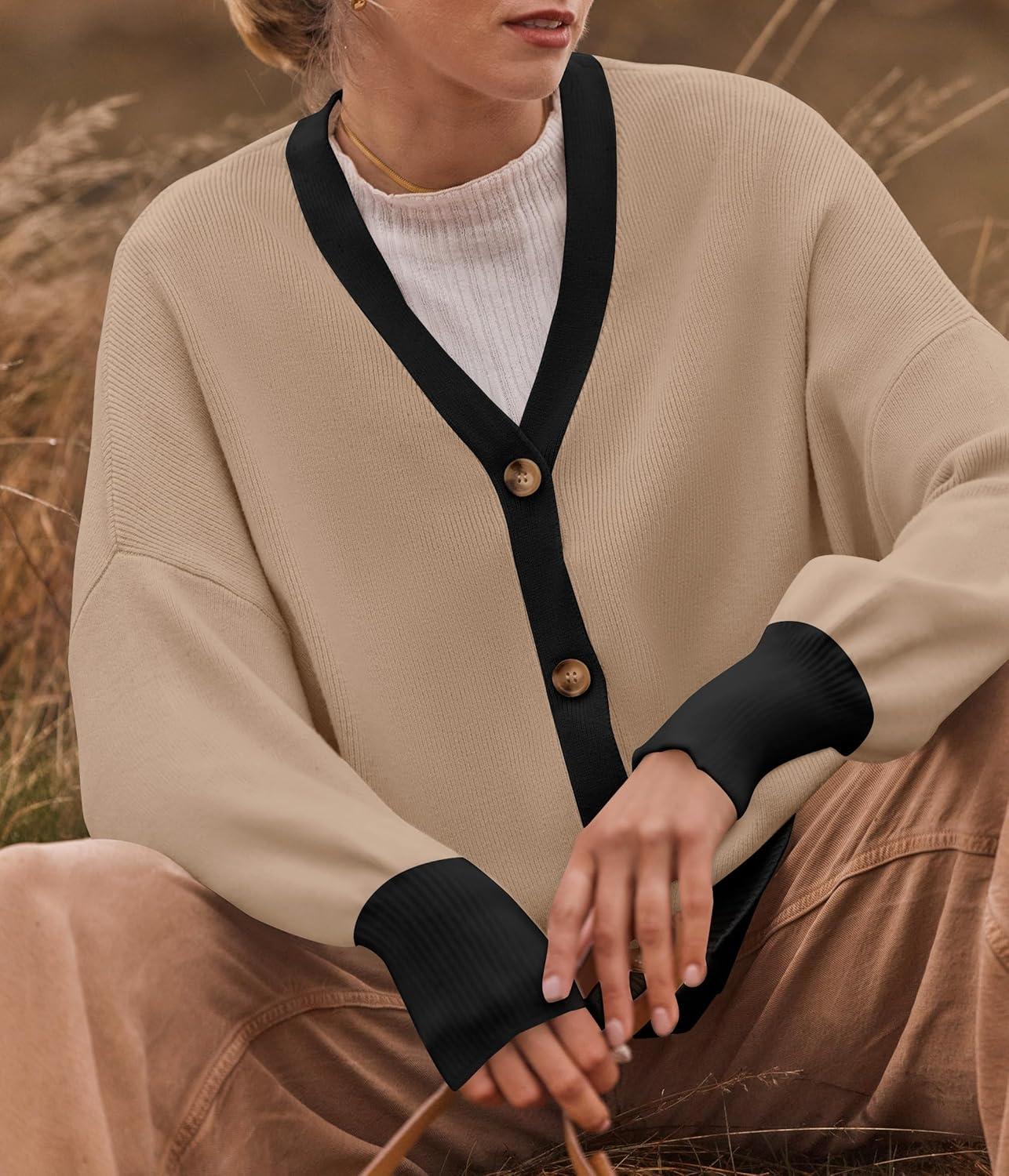 imageZESICA Womens Casual Long Sleeve Cardigan V Neck Button Down Open Front Knit Loose Oversized Sweater CoatRedbrown