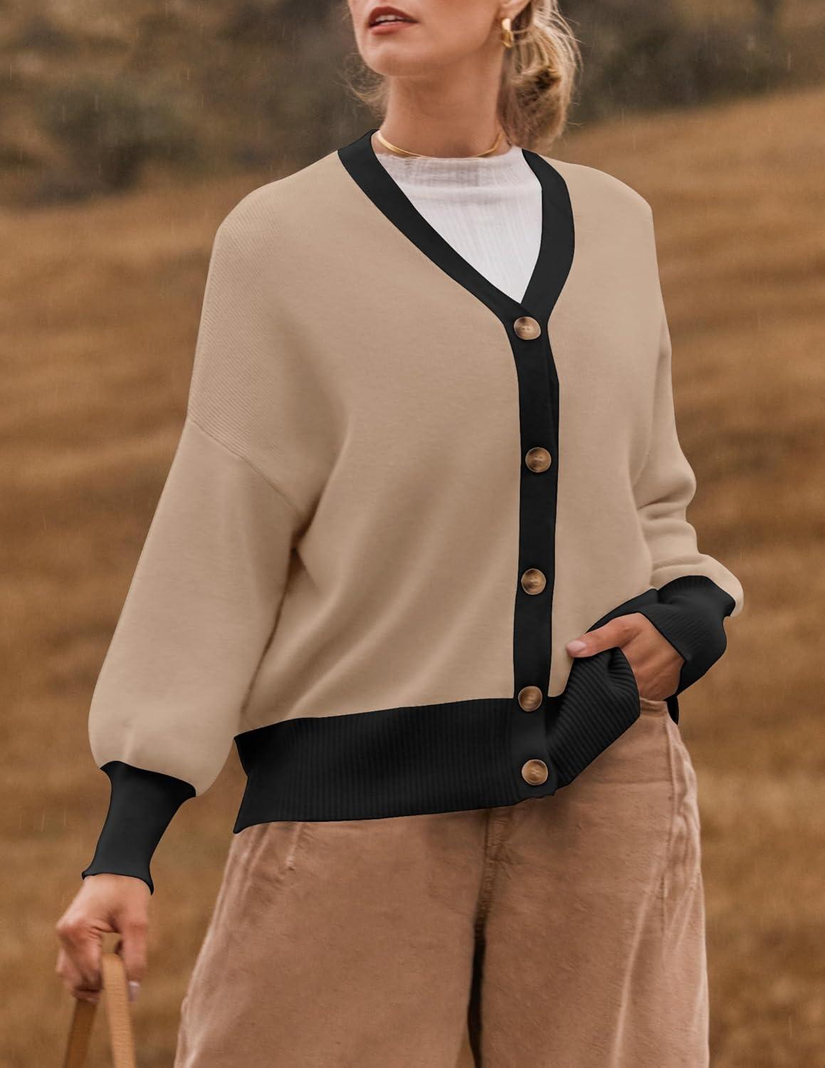 imageZESICA Womens Casual Long Sleeve Cardigan V Neck Button Down Open Front Knit Loose Oversized Sweater CoatRedbrown