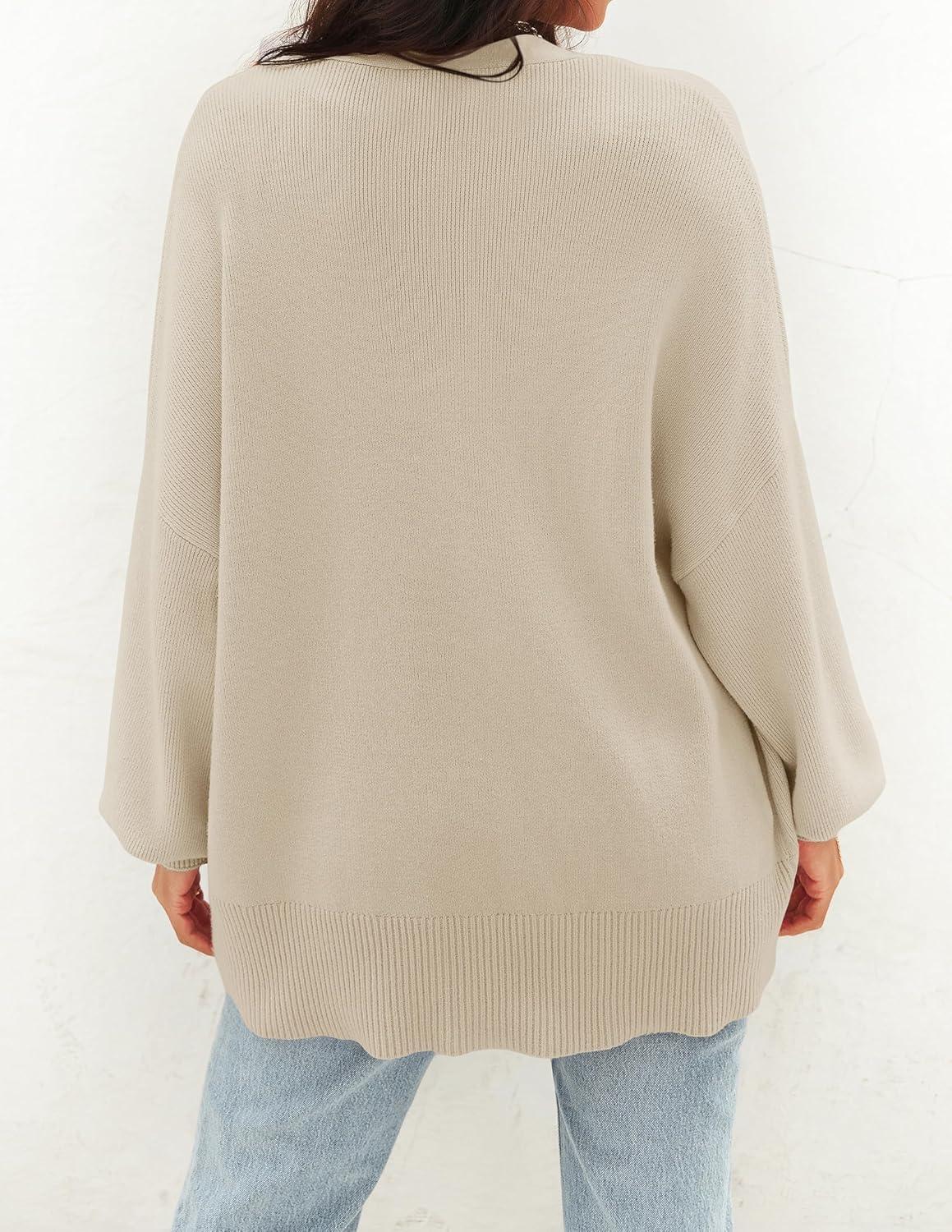 imageZESICA Womens Casual Long Sleeve Cardigan V Neck Button Down Open Front Knit Loose Oversized Sweater CoatSand