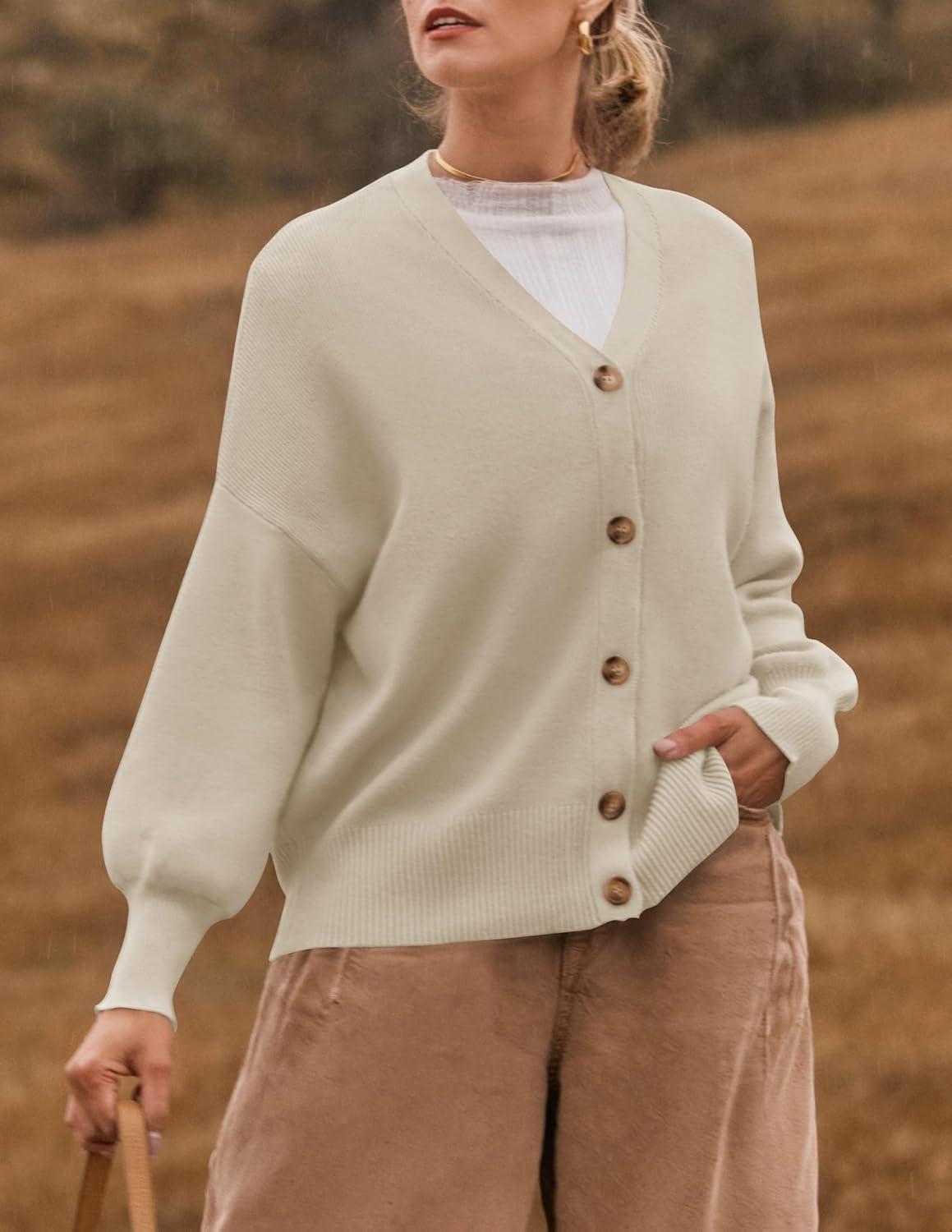 imageZESICA Womens Casual Long Sleeve Cardigan V Neck Button Down Open Front Knit Loose Oversized Sweater CoatSand