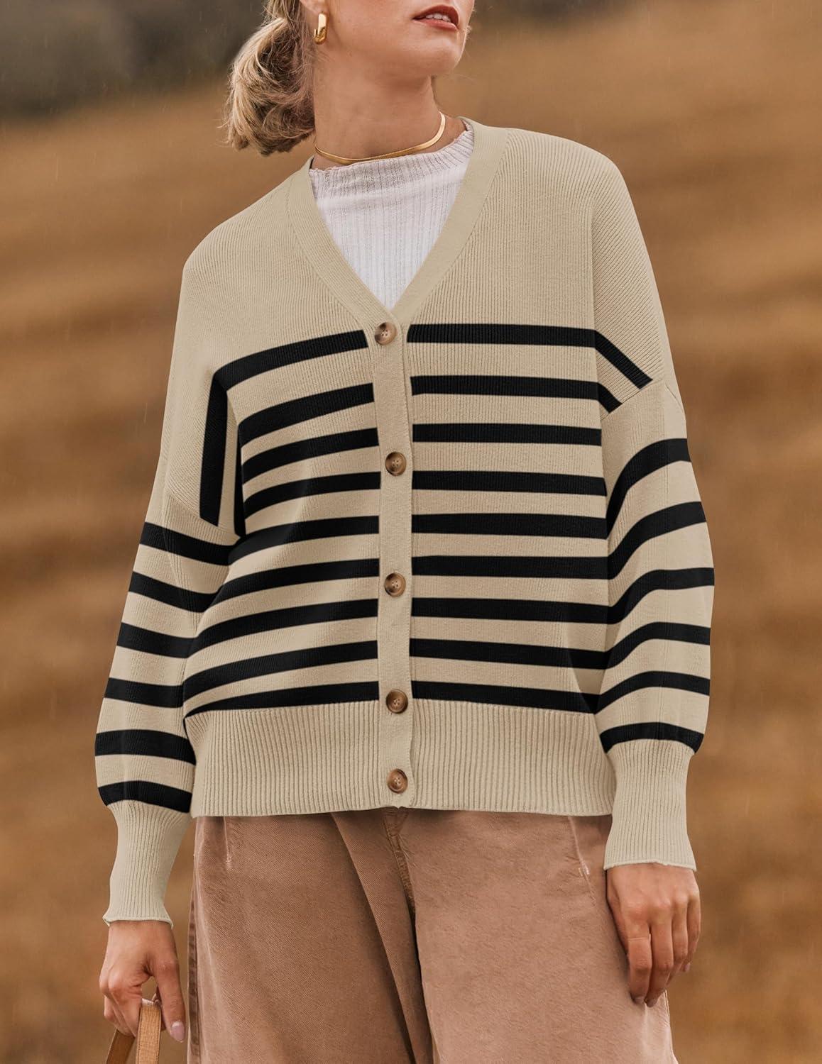 imageZESICA Womens Casual Long Sleeve Cardigan V Neck Button Down Open Front Knit Loose Oversized Sweater CoatToffee