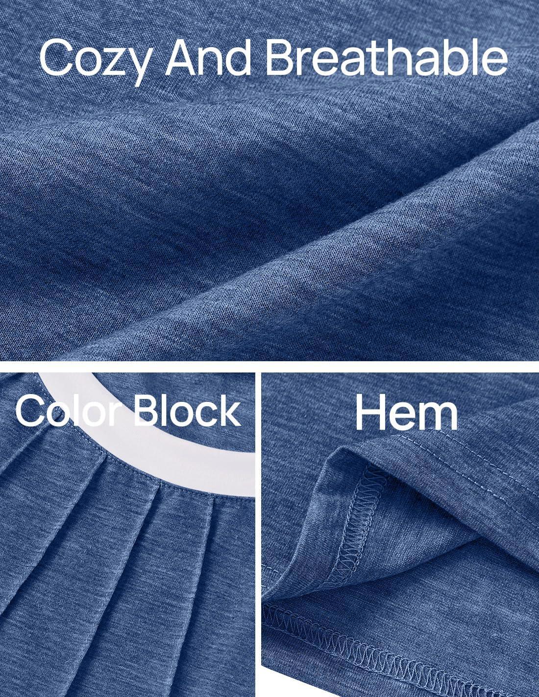 imageZESICA Womens Casual Short Sleeve Pleated Shirts 2025 Summer Dressy Crewneck Color Block TopsBlue