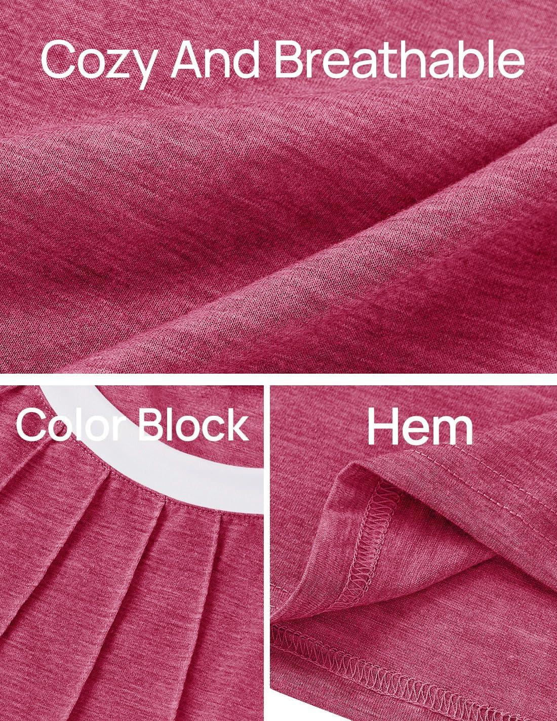 imageZESICA Womens Casual Short Sleeve Pleated Shirts 2025 Summer Dressy Crewneck Color Block TopsRose