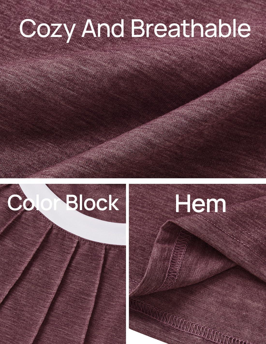imageZESICA Womens Casual Short Sleeve Pleated Shirts 2025 Summer Dressy Crewneck Color Block TopsWine