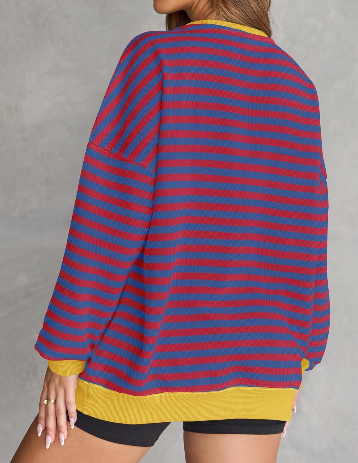 imageZESICA Womens Casual Striped Pullover Tops Long Sleeve Shirts Crewneck Oversized Sweatshirts Spring ClothesRoyalblue