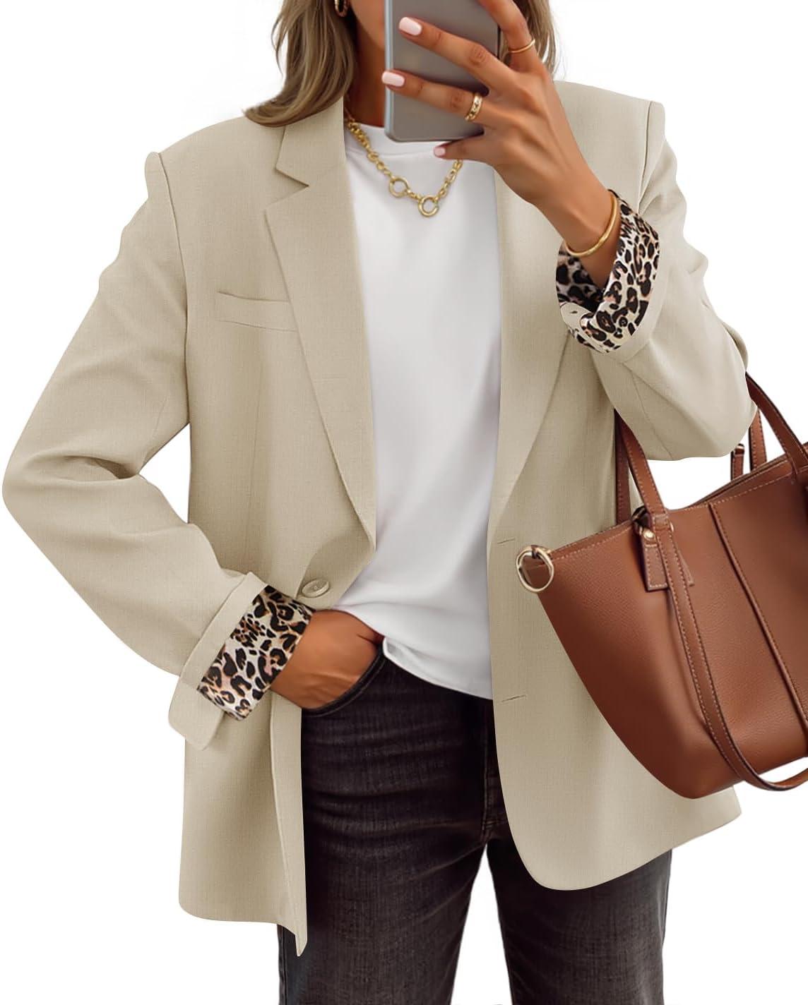imageZESICA Womens Fall Business Casual Blazers 2025 Long Sleeve Lapel Open Front Button Work Blazer Jackets with PocketsApricot
