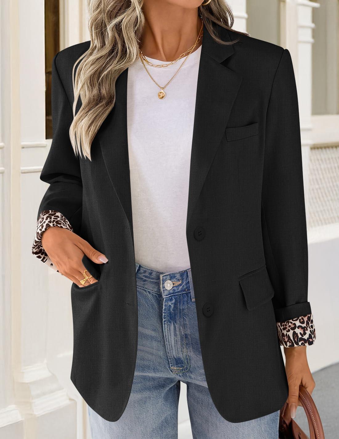 imageZESICA Womens Fall Business Casual Blazers 2025 Long Sleeve Lapel Open Front Button Work Blazer Jackets with PocketsBlack