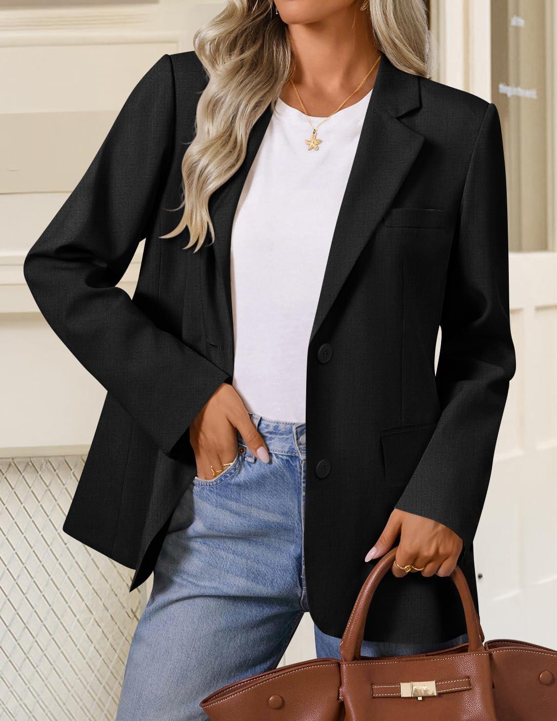imageZESICA Womens Fall Business Casual Blazers 2025 Long Sleeve Lapel Open Front Button Work Blazer Jackets with PocketsBlack